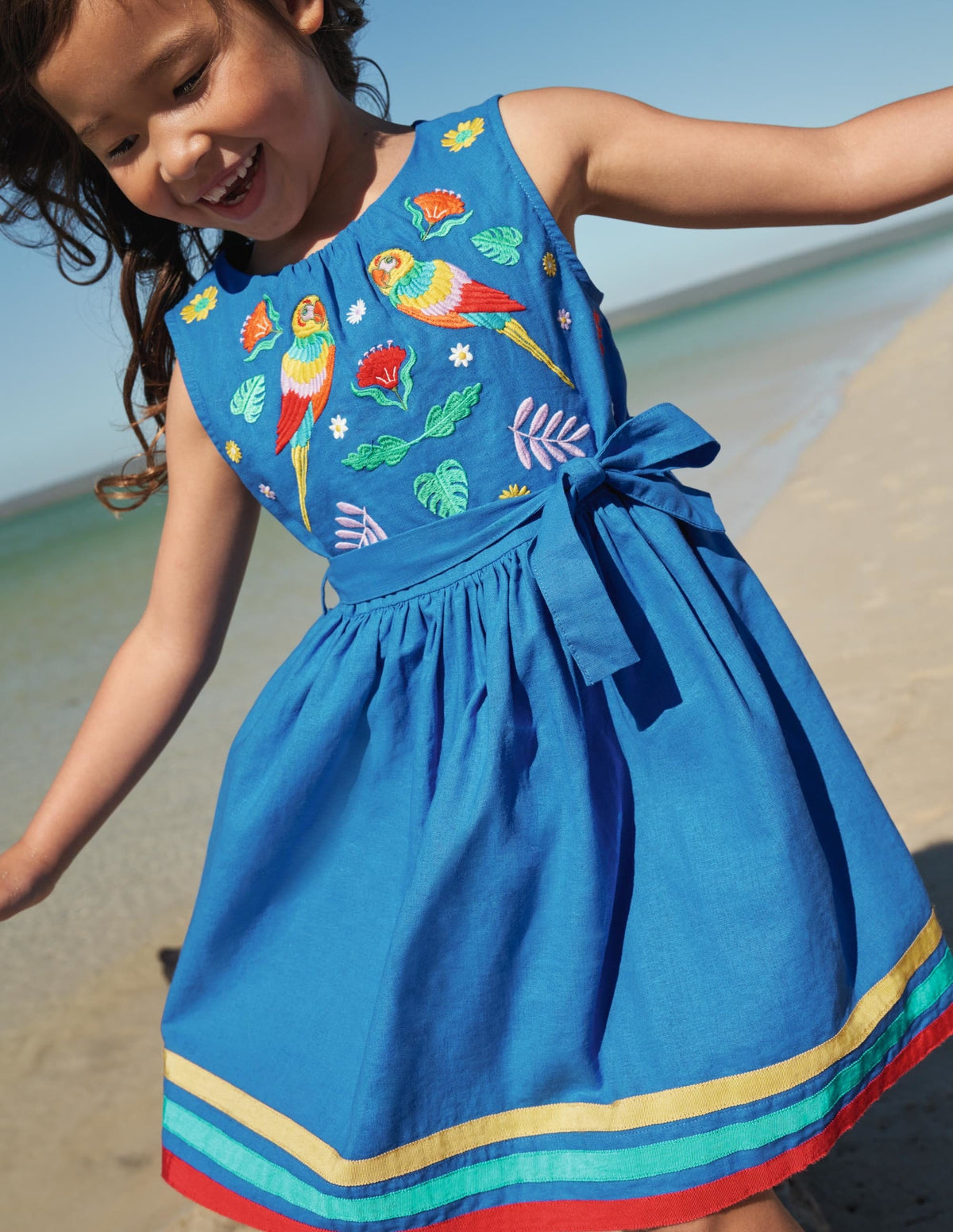 Robe vintage à motif jungle-Brodé bleu marina - Image 4