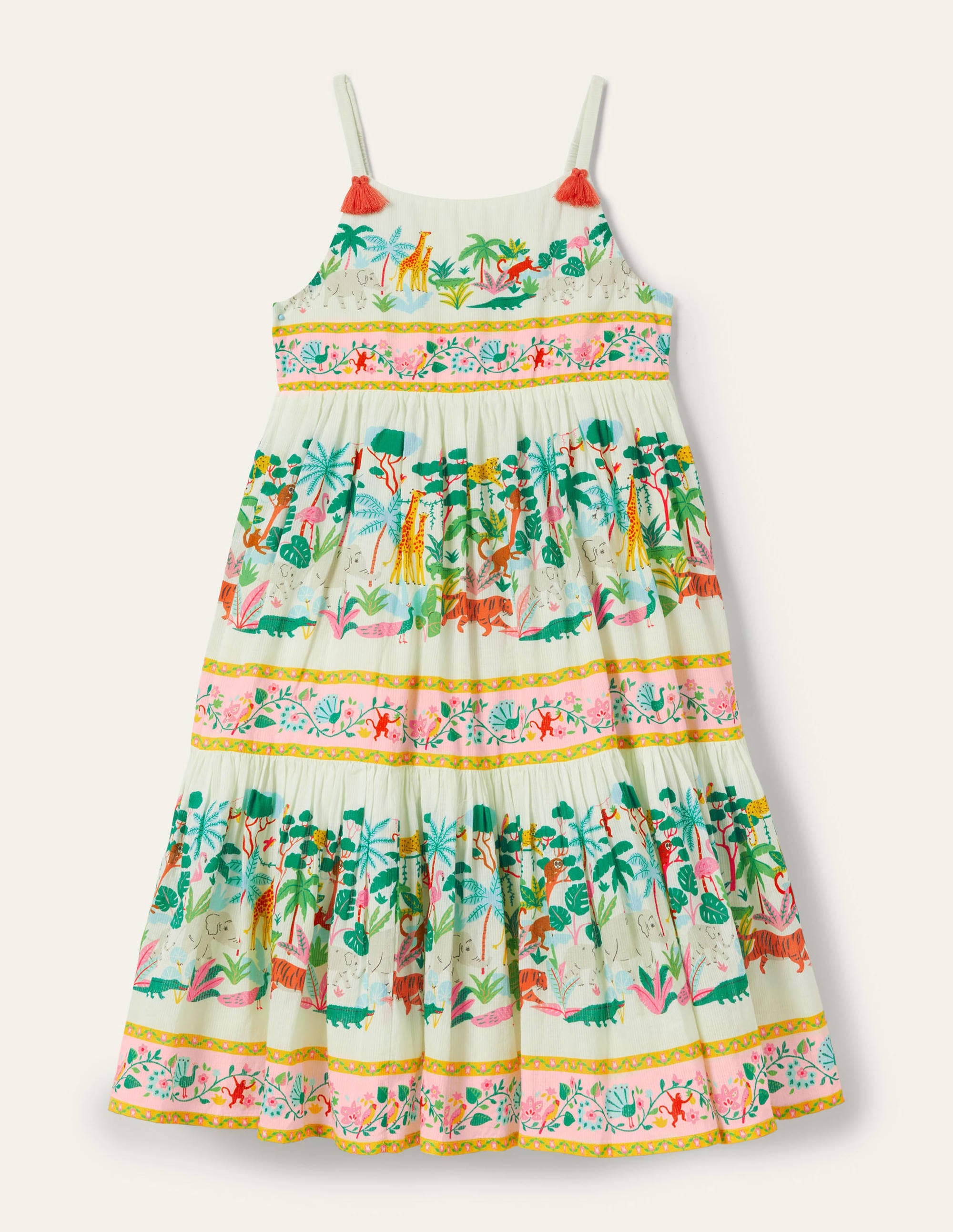 Gemustertes Stufen-Sommerkleid-Naturweiß, Dschungel - Image 1