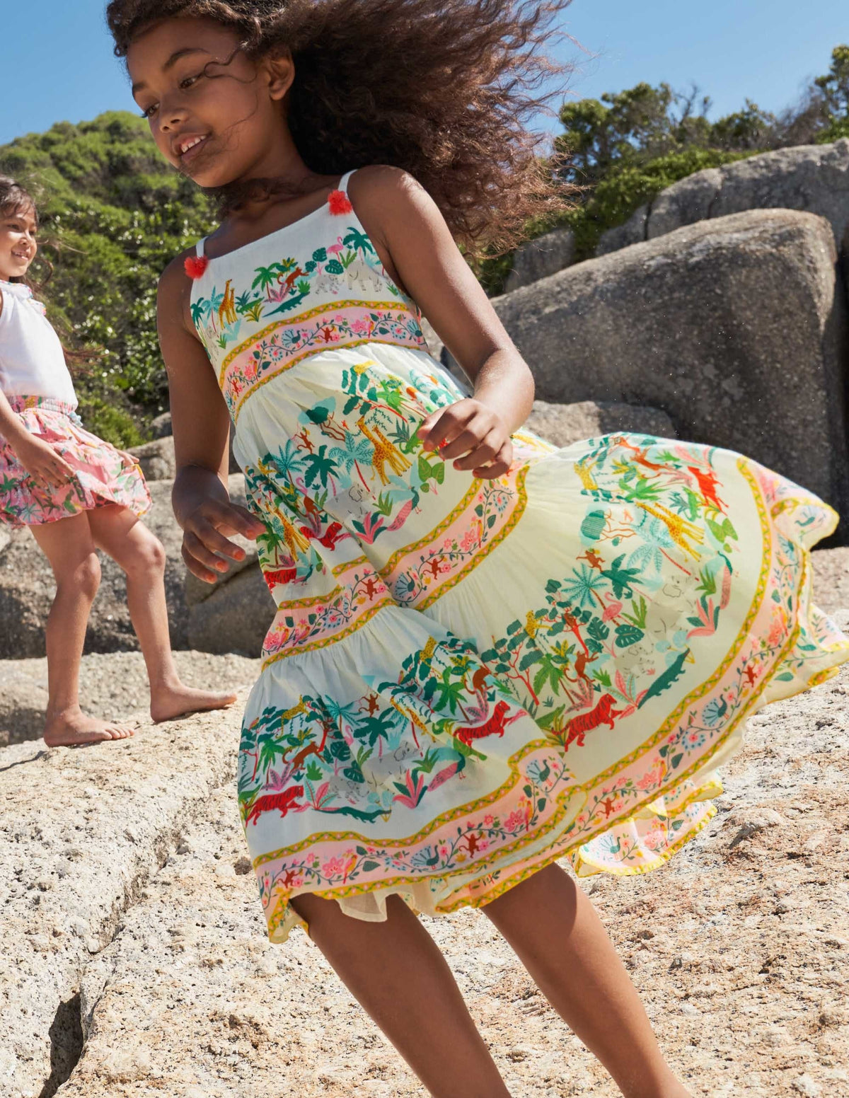 Gemustertes Stufen-Sommerkleid-Naturweiß, Dschungel-4