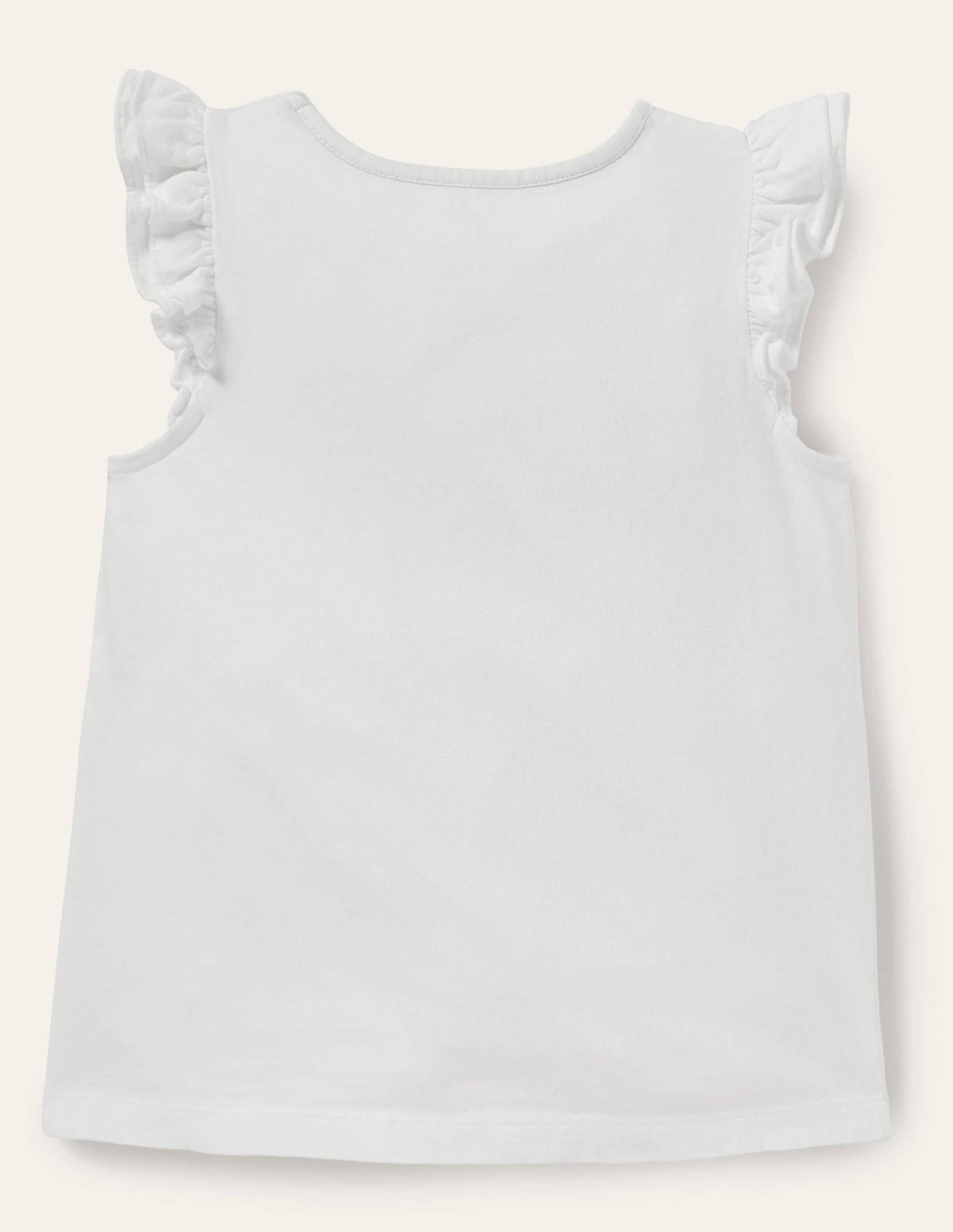 Rüschen-T-Shirt mit interessantem Motiv-Naturweiß, Blumenmuster/Papagei-2