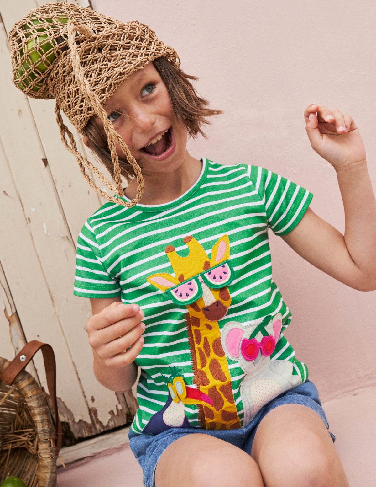 T-Shirt mit Aufklappmotiv-Tropisches Grün/Naturweiß, Giraffe-4