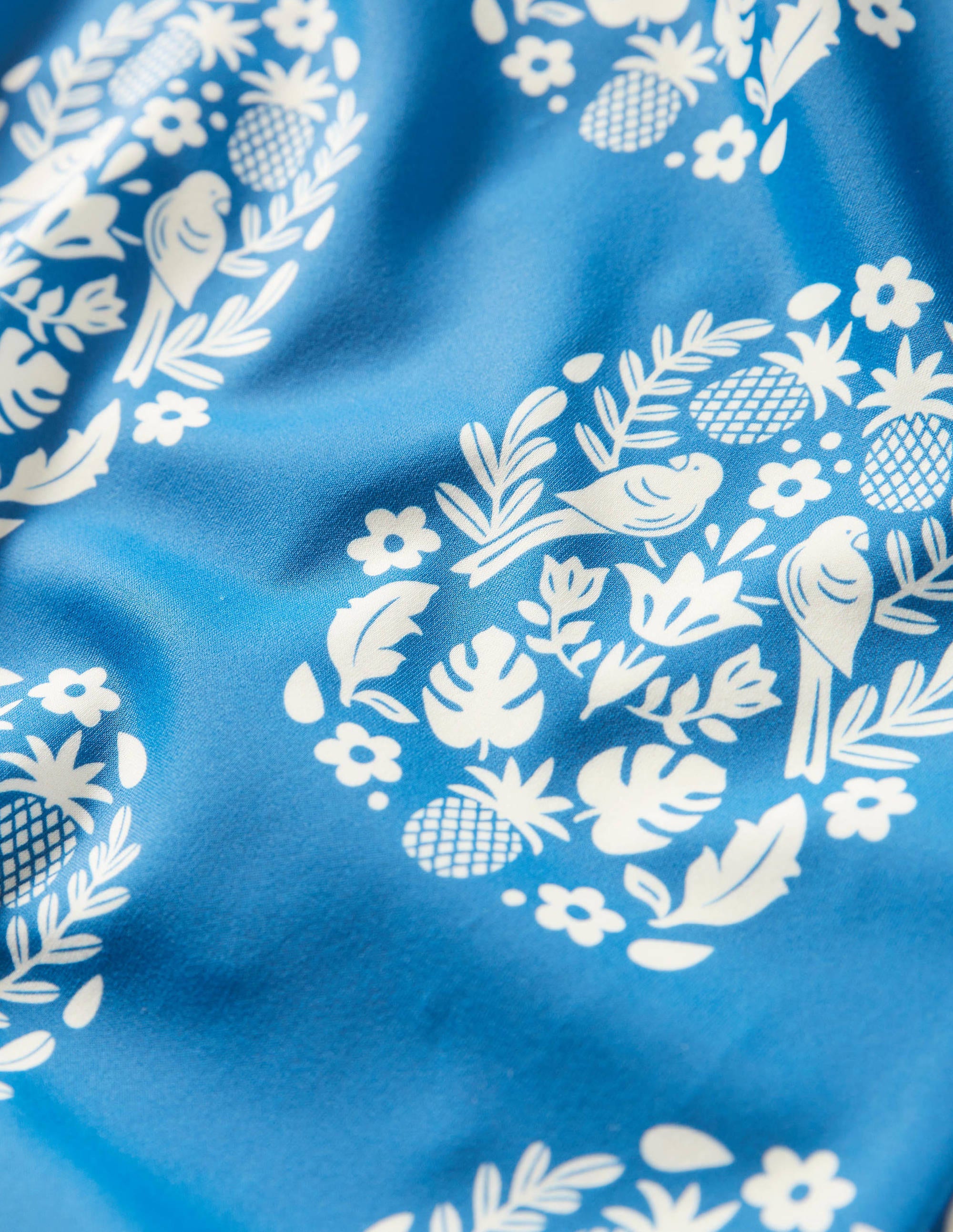 Cross-back Printed Swimsuit-Marine Blue Tropical Woodblock - Image 3