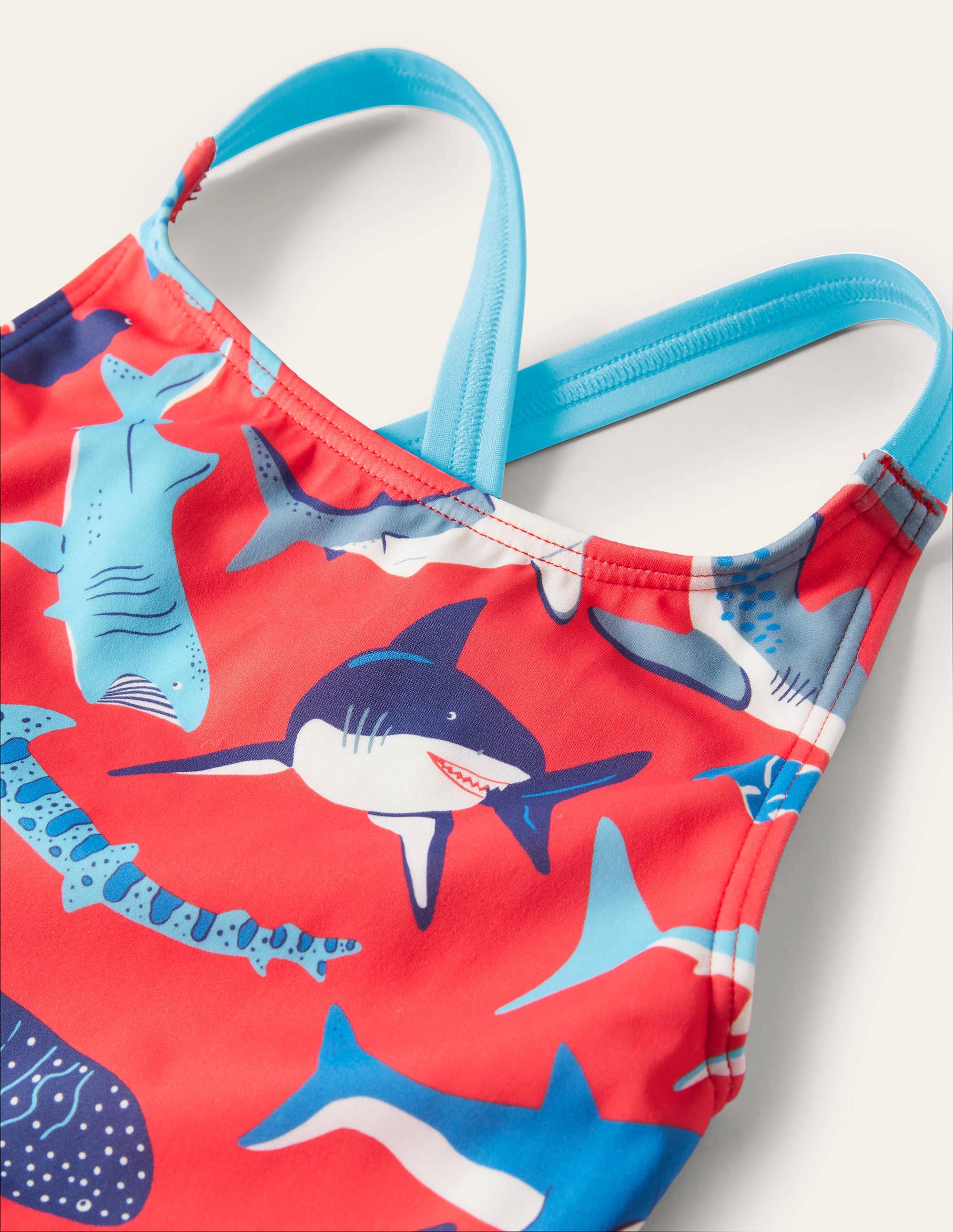 Cross-back Printed Swimsuit-Soft Red Sharks - Image 3