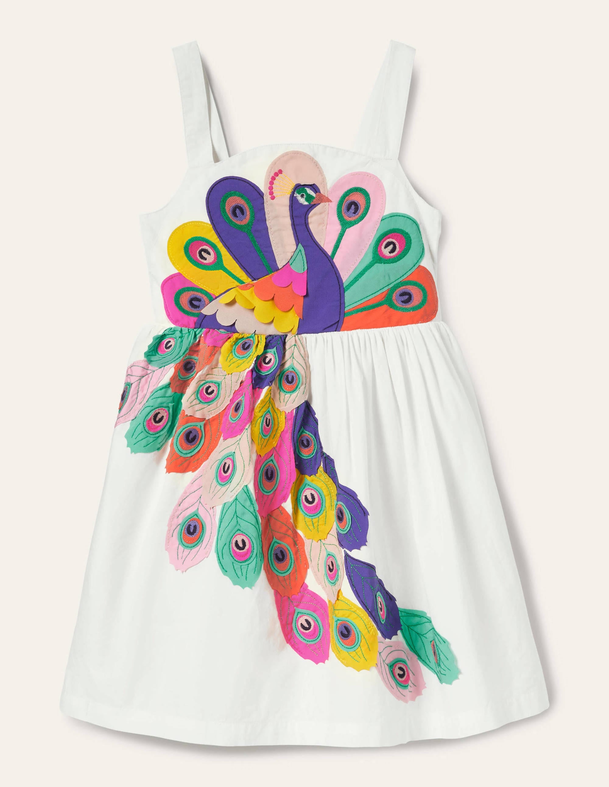 Kleid mit Pfau-Applikation-Naturweiß - Image 1