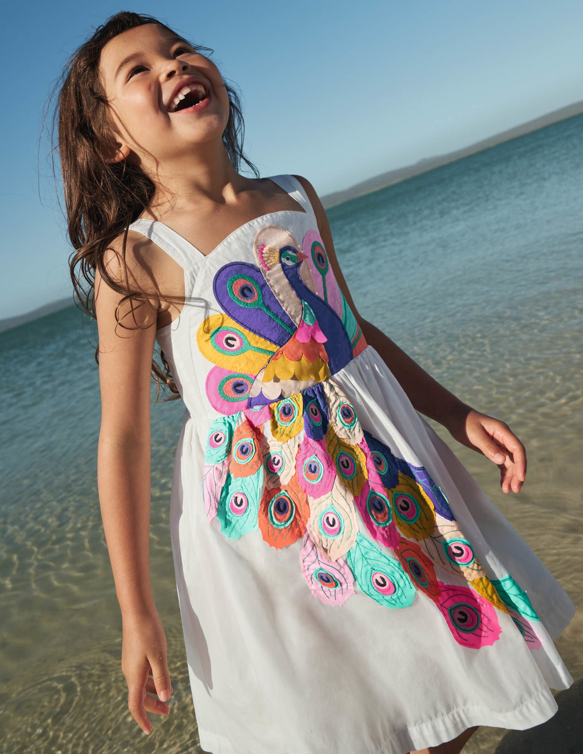 Kleid mit Pfau-Applikation-Naturweiß-5