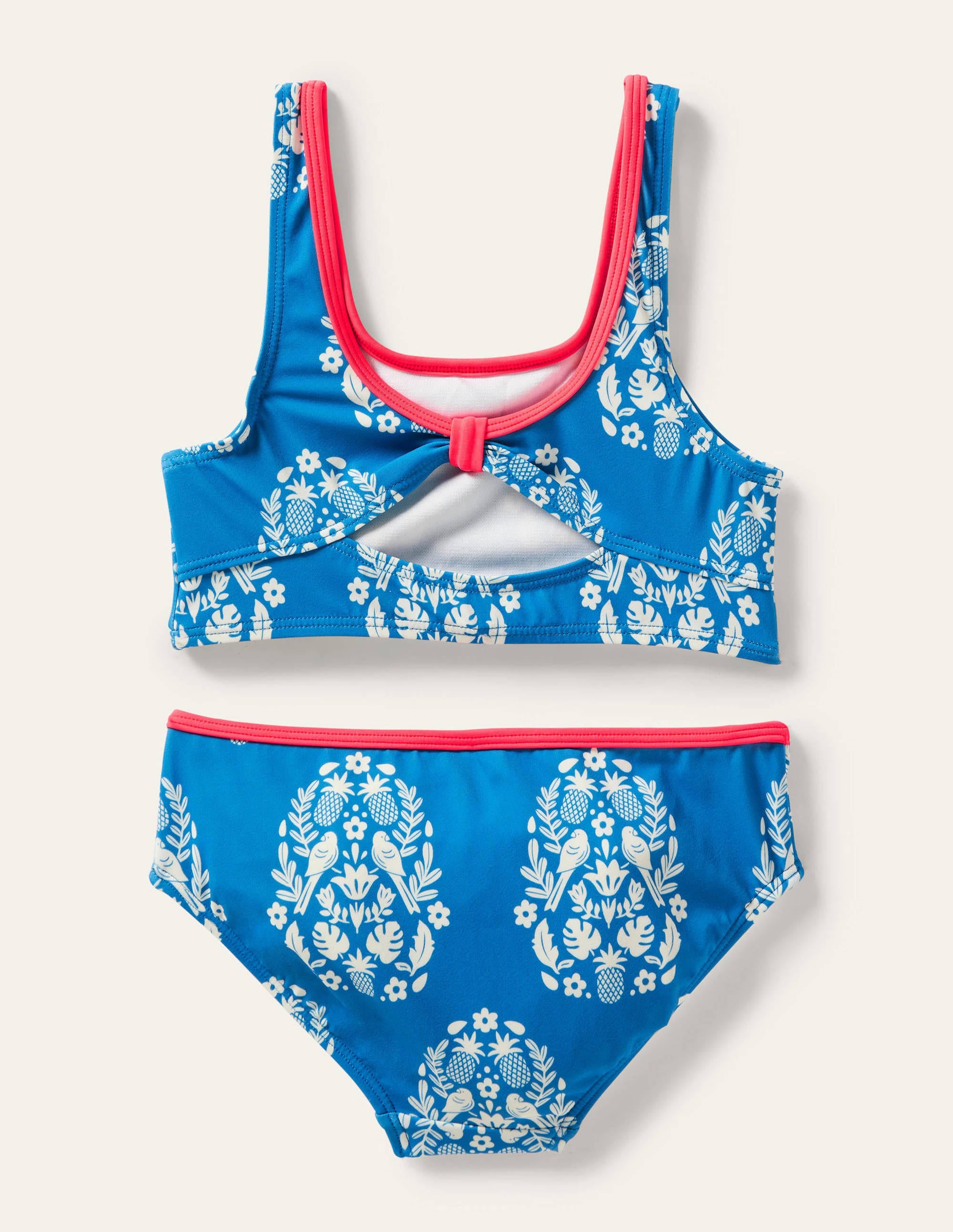 Bikini mit Knotendetail hinten-Marineblau, Tropisches Holzschnittmuster - Image 2