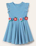 Robe tournoyante à manches volantées-Bleu marina vif/ivoire