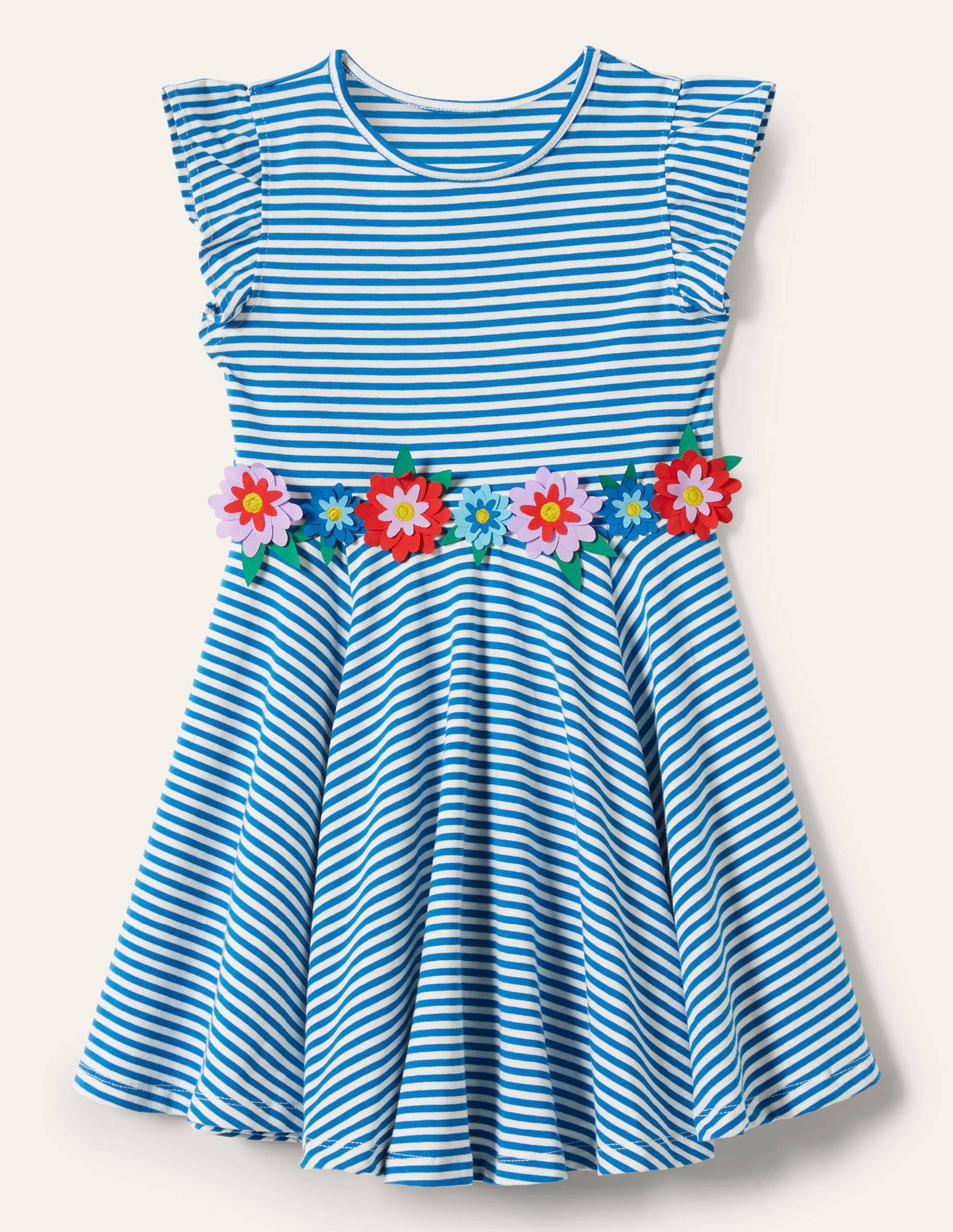 Robe tournoyante à manches volantées-Bleu marina vif/ivoire-1