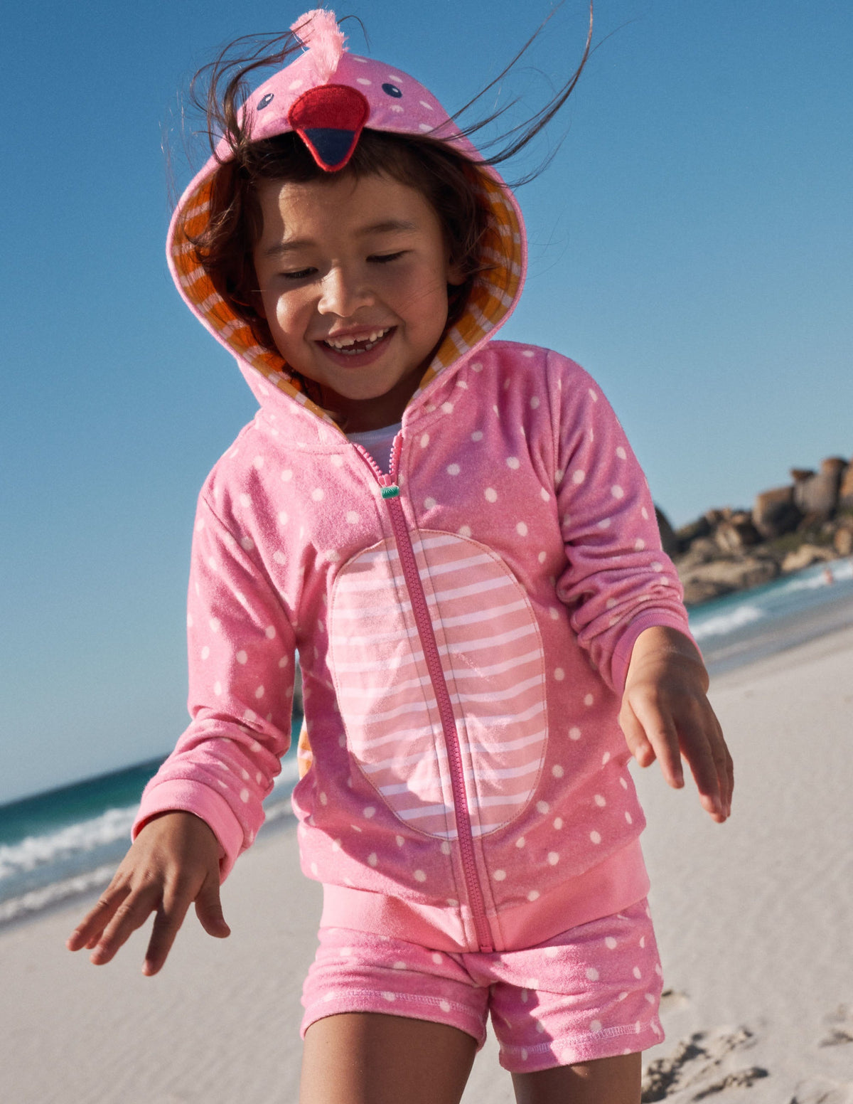 Originelle Frottee-Kapuzenjacke-Hellrosa, Flamingo-4