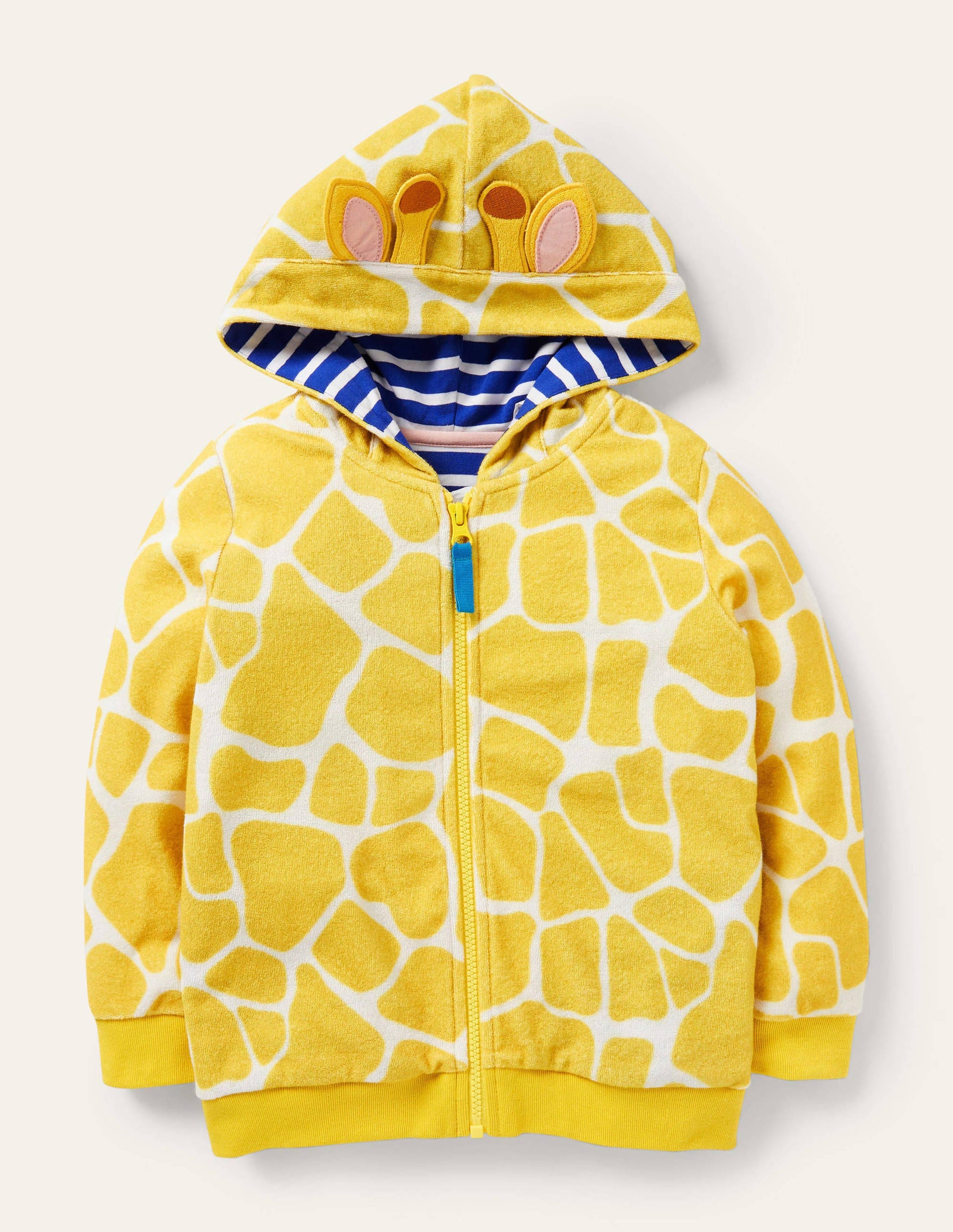 Novelty Towelling Hoodie-Daffodil Yellow Giraffe-1