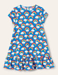 Jerseykleid mit abfallendem Saum-Marokkoblau, Regenbogen/Herzen