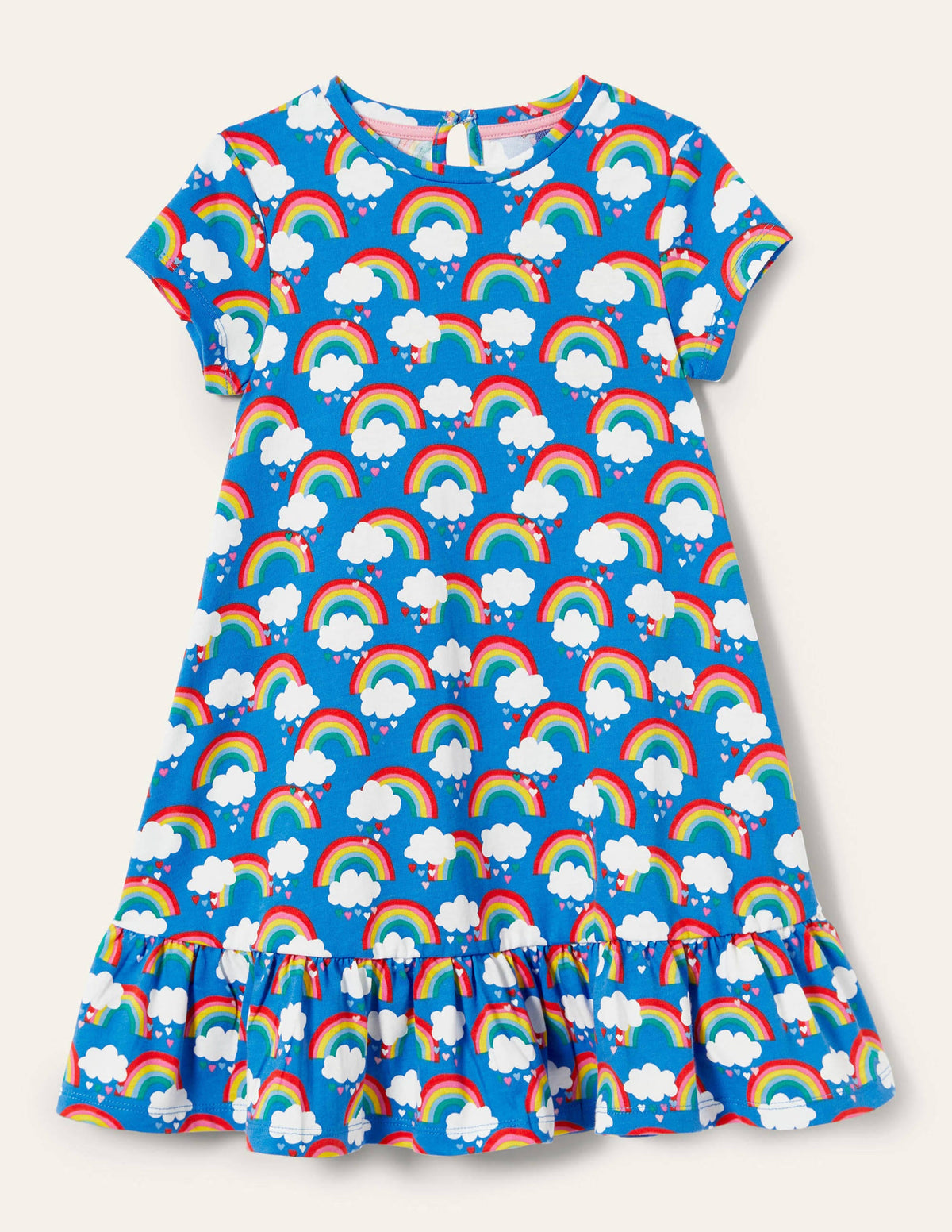 Jerseykleid mit abfallendem Saum-Marokkoblau, Regenbogen/Herzen-1