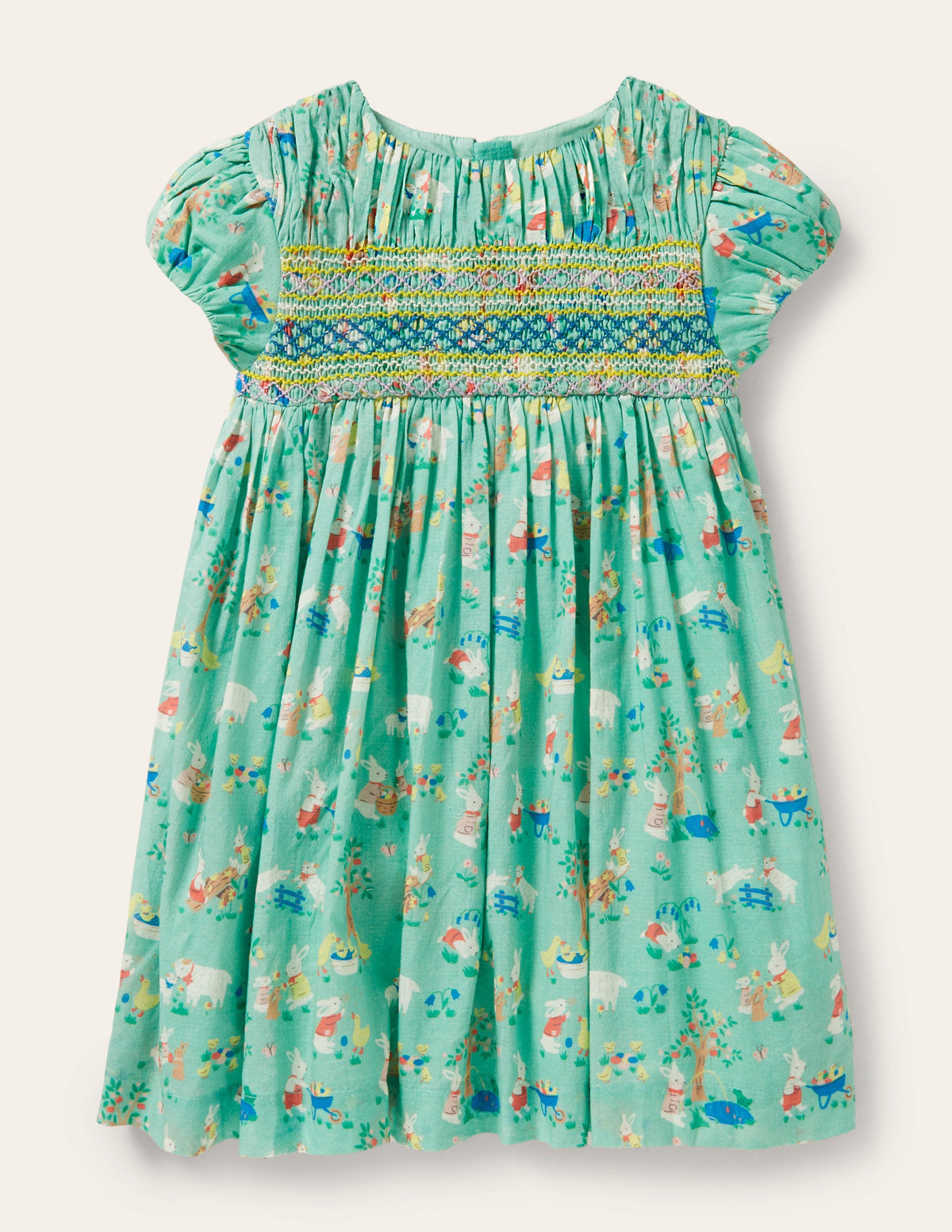 Robe à smocks-Motif printemps vert fontaine - Image 1