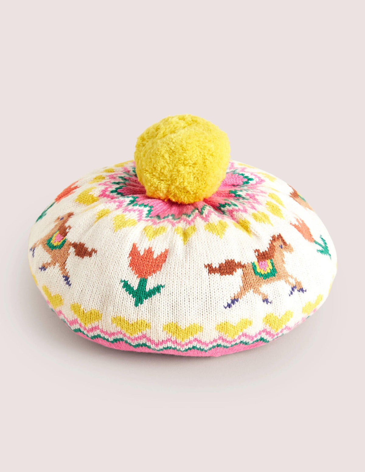 Baskenmütze mit Fair-Isle-Muster-Rosa, Pferd - Image 1