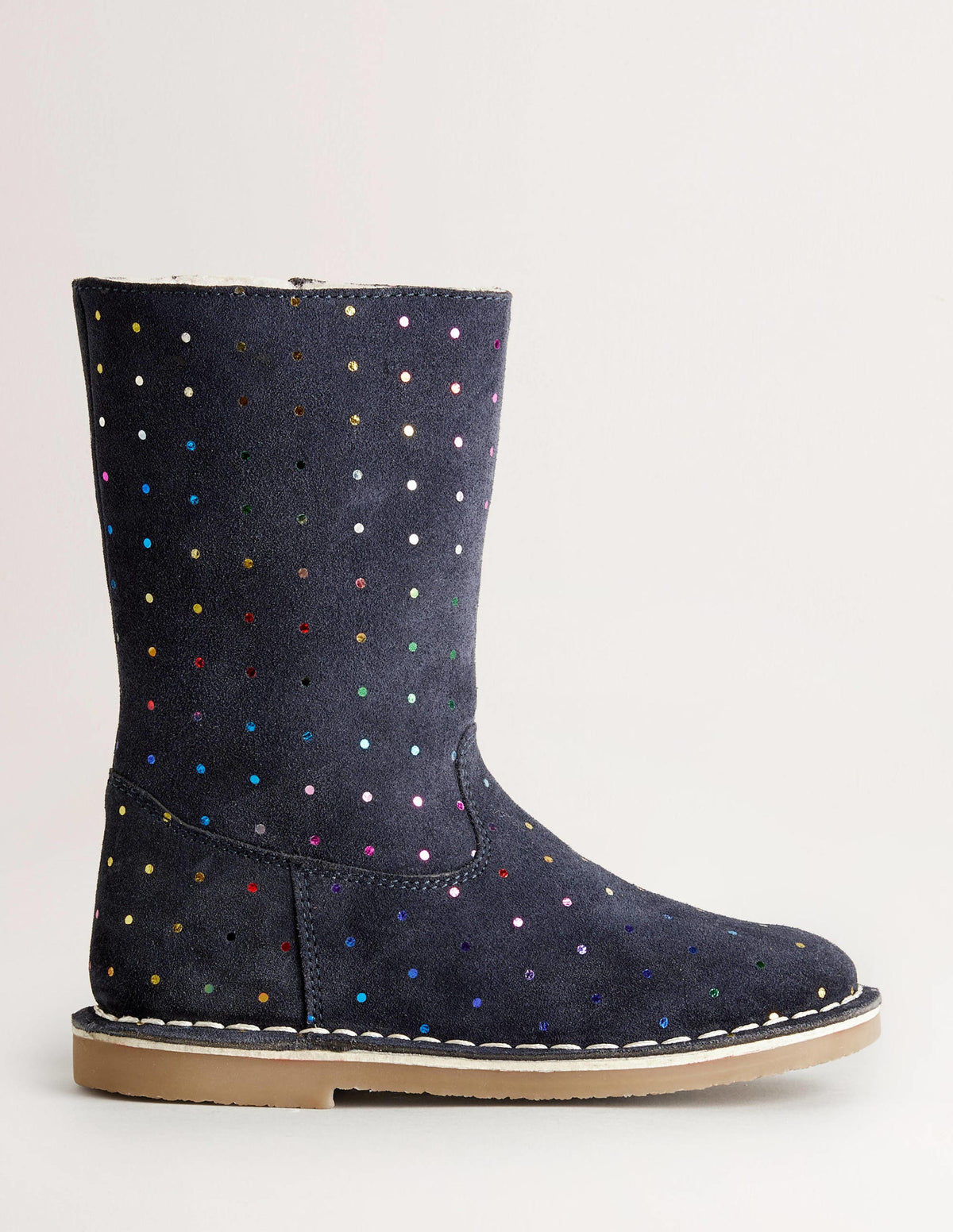 Navy Spots Tall Suede Boots-Schuluniform-Navy/Bunt, Getupft - Image 1