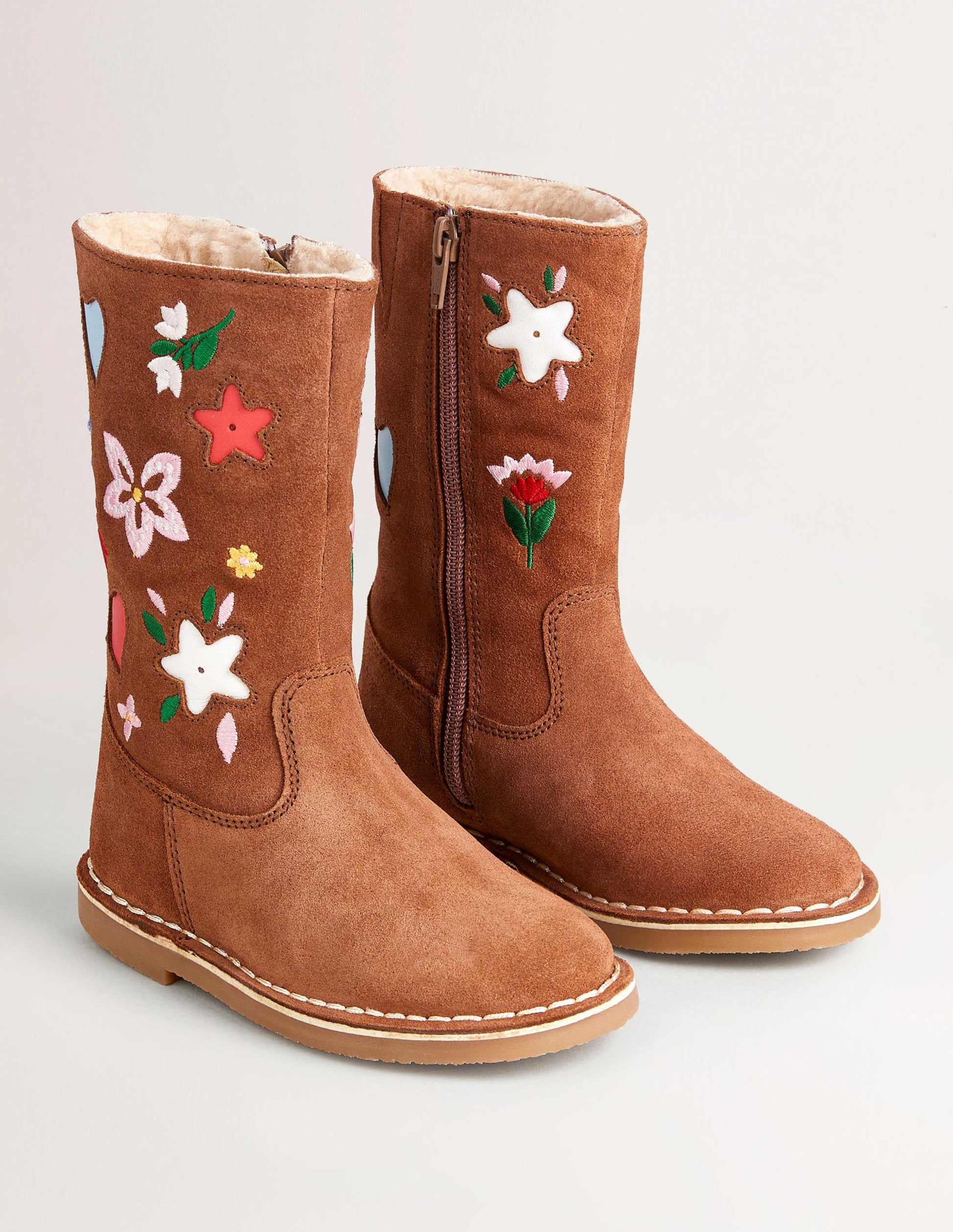 Bottes montantes en daim-Daim fauve brodé-2
