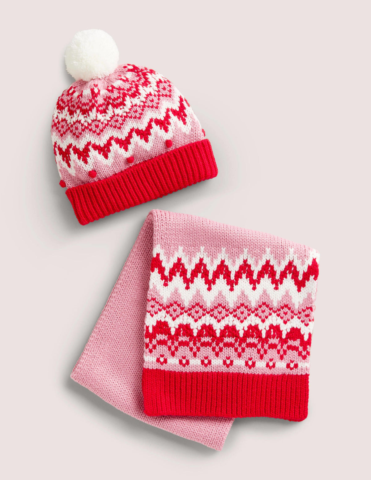 Set aus Fair-Isle-Mütze und -Schal-Rosa-1