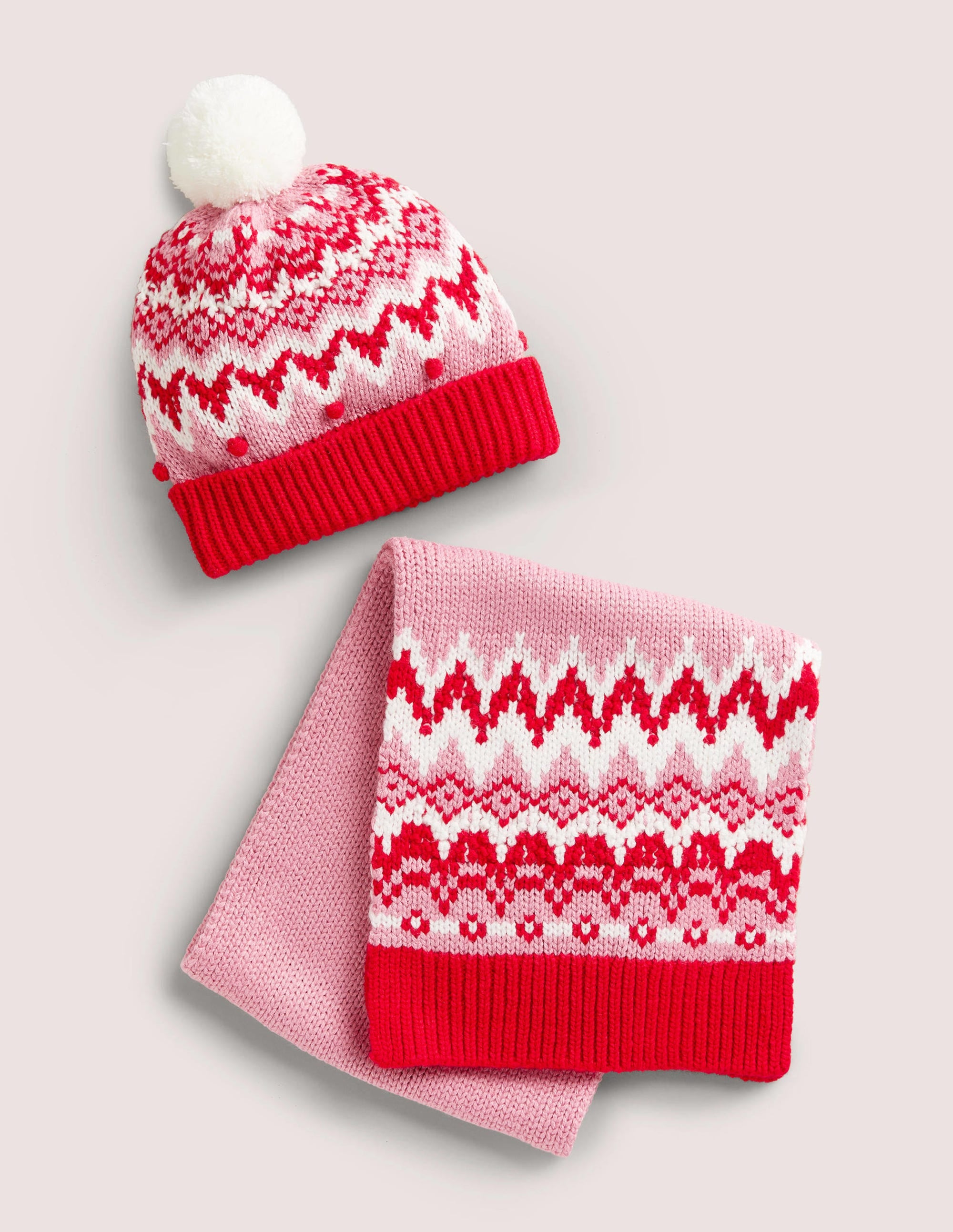 Set aus Fair-Isle-Mütze und -Schal-Rosa - Image 1