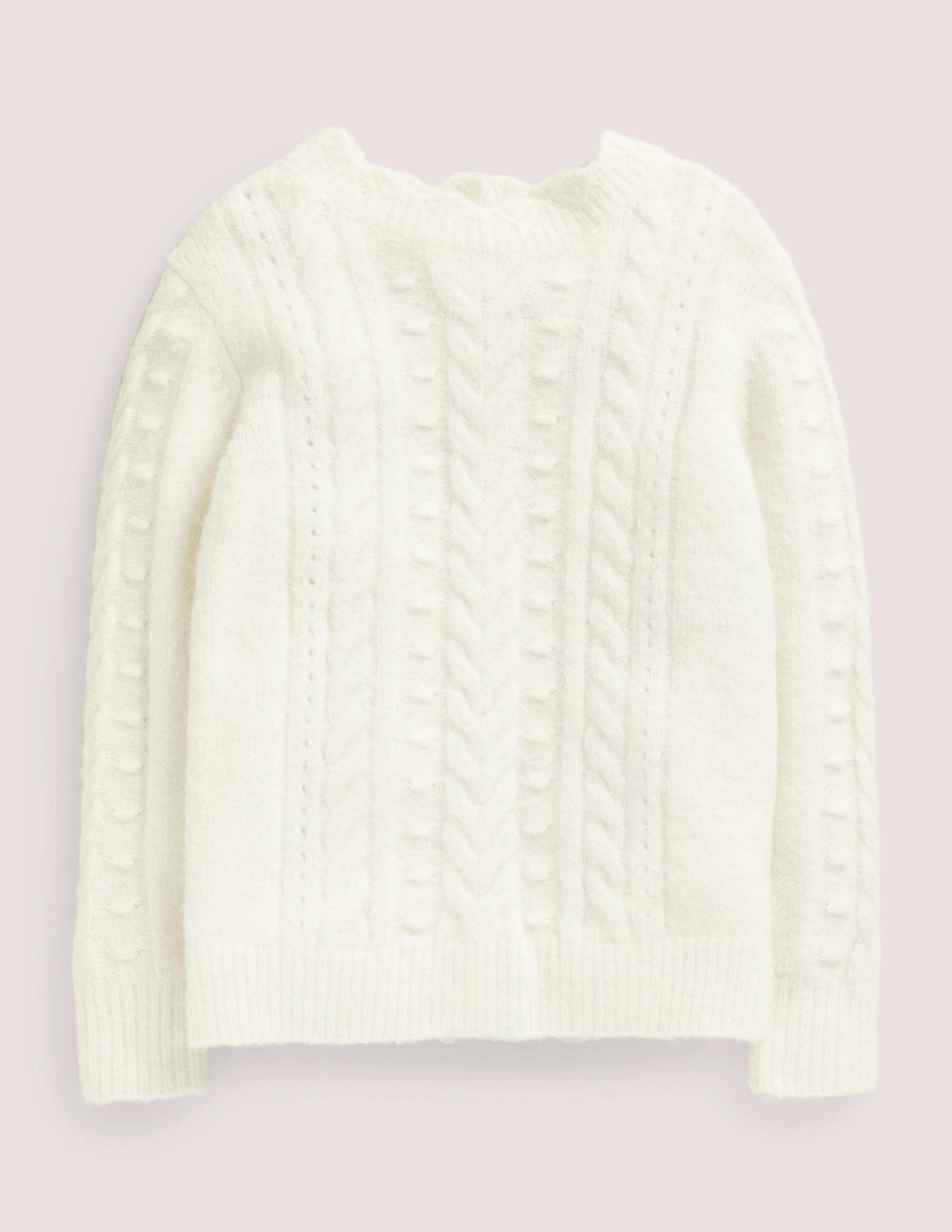 Pointelle-Pullover mit Zopfmuster-Ecru Meliert - Image 1