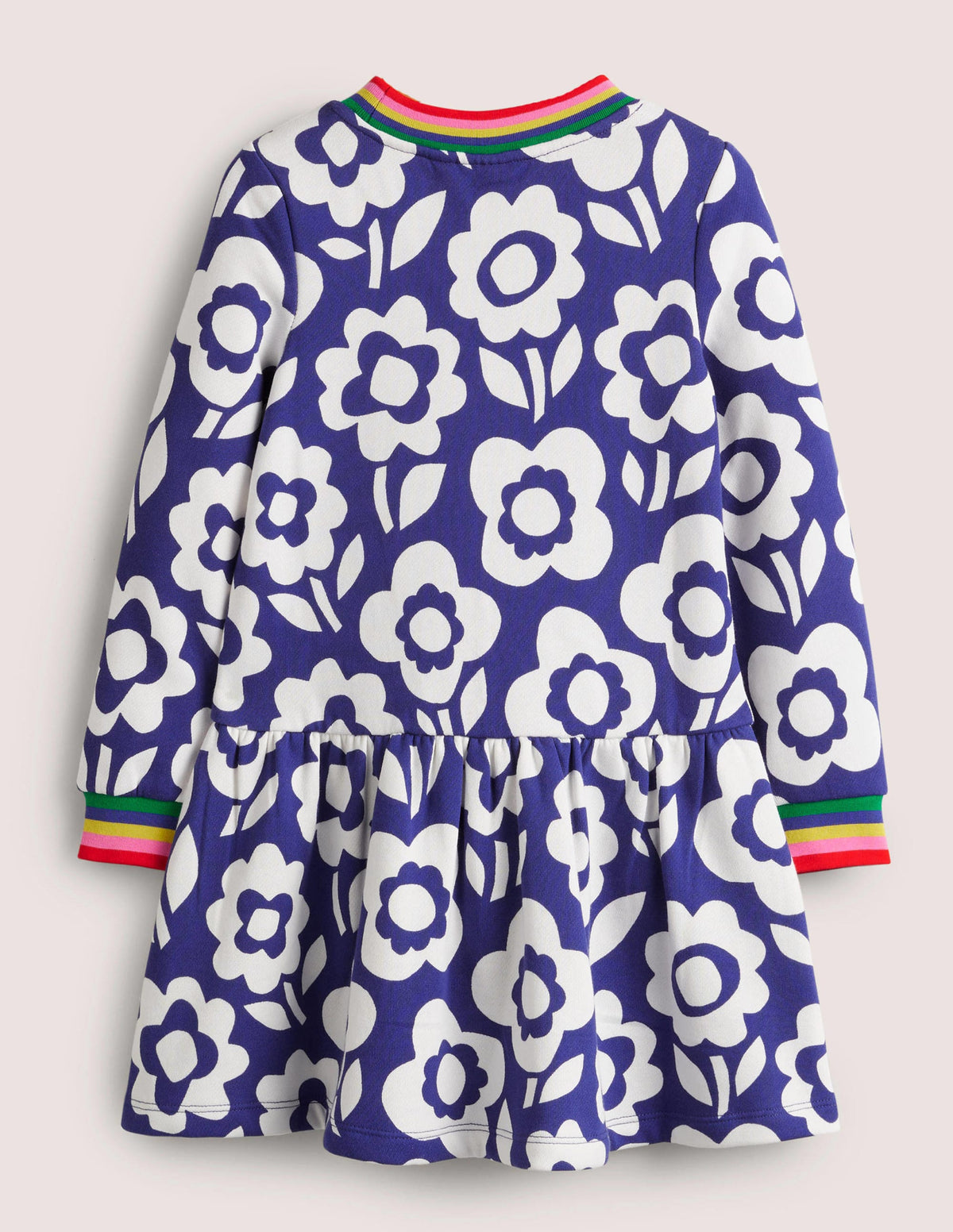 Gemütliches Sweatshirt-Kleid mit Muster-Stahlblau/Weiß, Blumenmuster/Regenbogen - Image 2