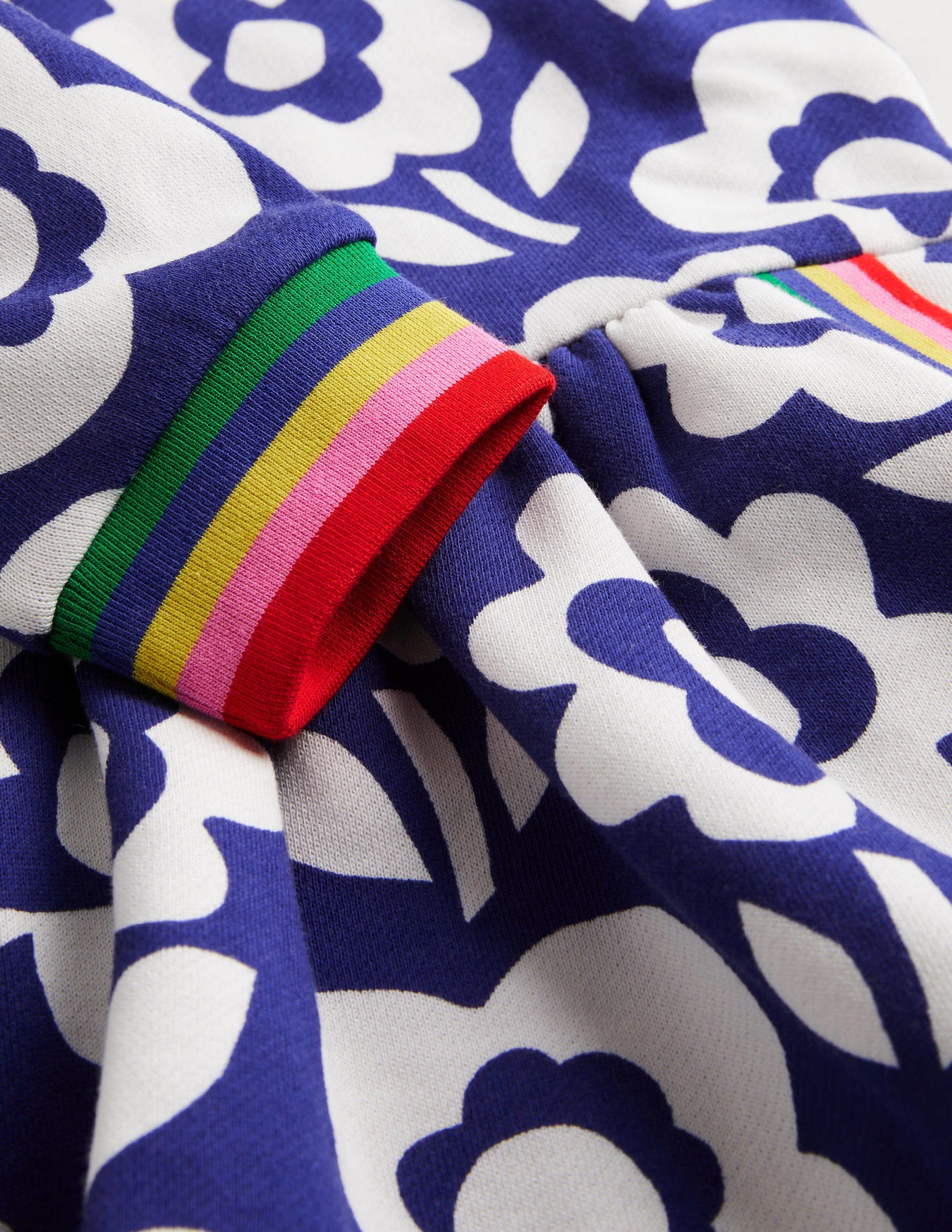 Gemütliches Sweatshirt-Kleid mit Muster-Stahlblau/Weiß, Blumenmuster/Regenbogen-3