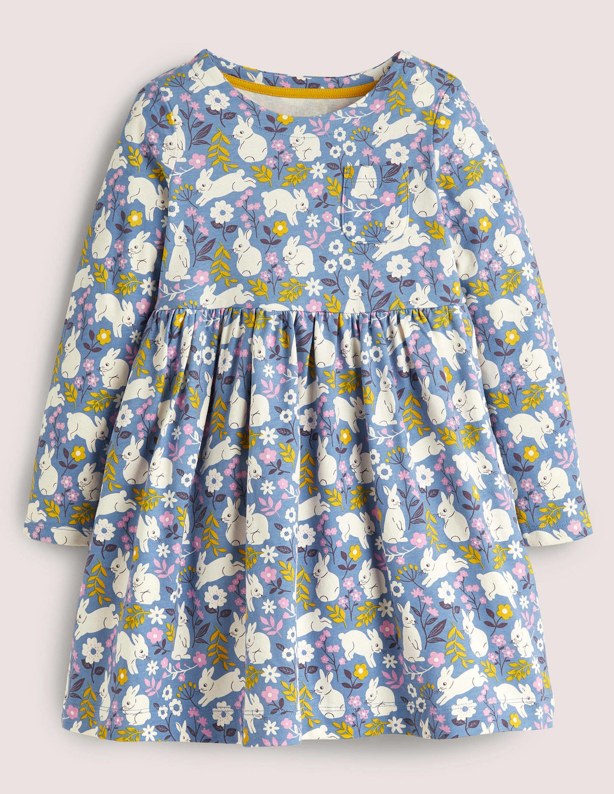 Fröhliches Jerseykleid mit langen Ärmeln-Rivierablau, Häschen - Image 1