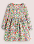 Fröhliches Jerseykleid mit langen Ärmeln-Naturweiß/Asternviolett, Blumenmuster