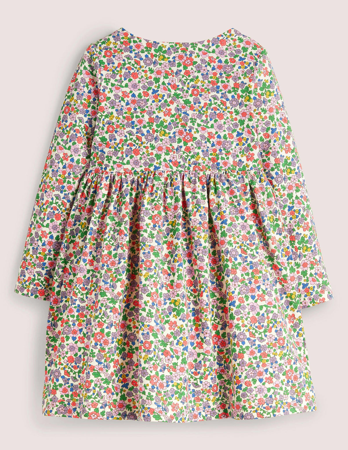 Fröhliches Jerseykleid mit langen Ärmeln-Naturweiß/Asternviolett, Blumenmuster - Image 2
