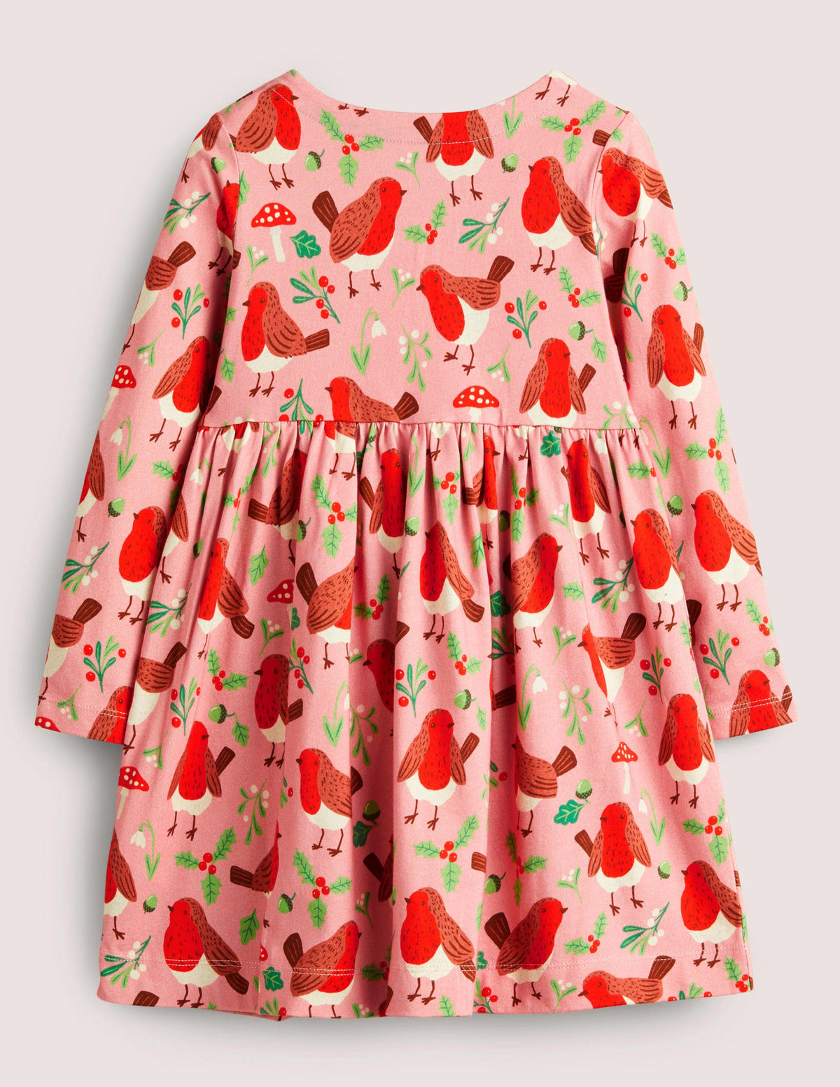 Fröhliches Jerseykleid mit langen Ärmeln-Kirschblütenrosa, Weihnachtsrotkehlchen-2