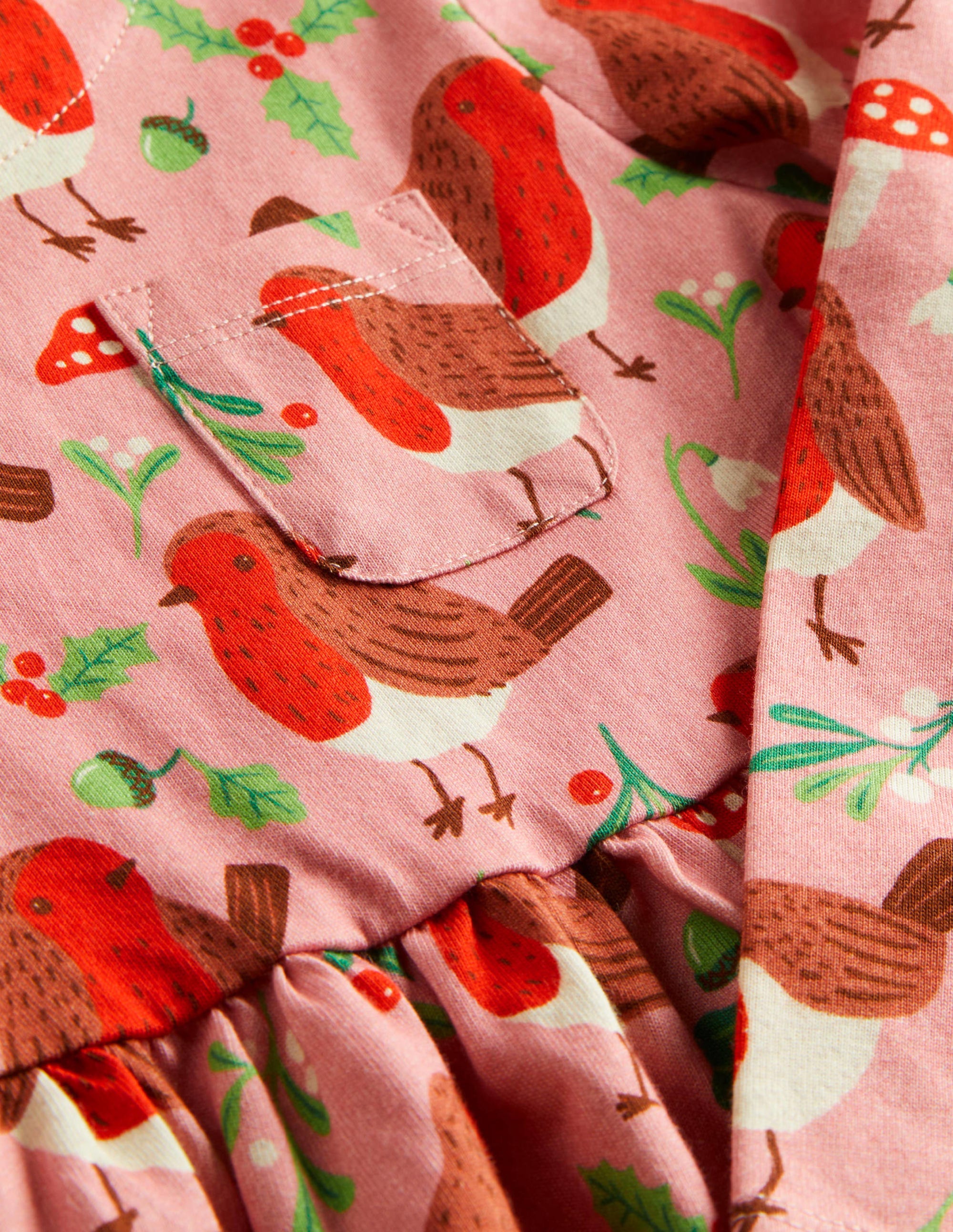 Fröhliches Jerseykleid mit langen Ärmeln-Kirschblütenrosa, Weihnachtsrotkehlchen - Image 3