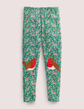 Fröhliche Leggings mit Applikation-Waldgrün, Rotkehlchen