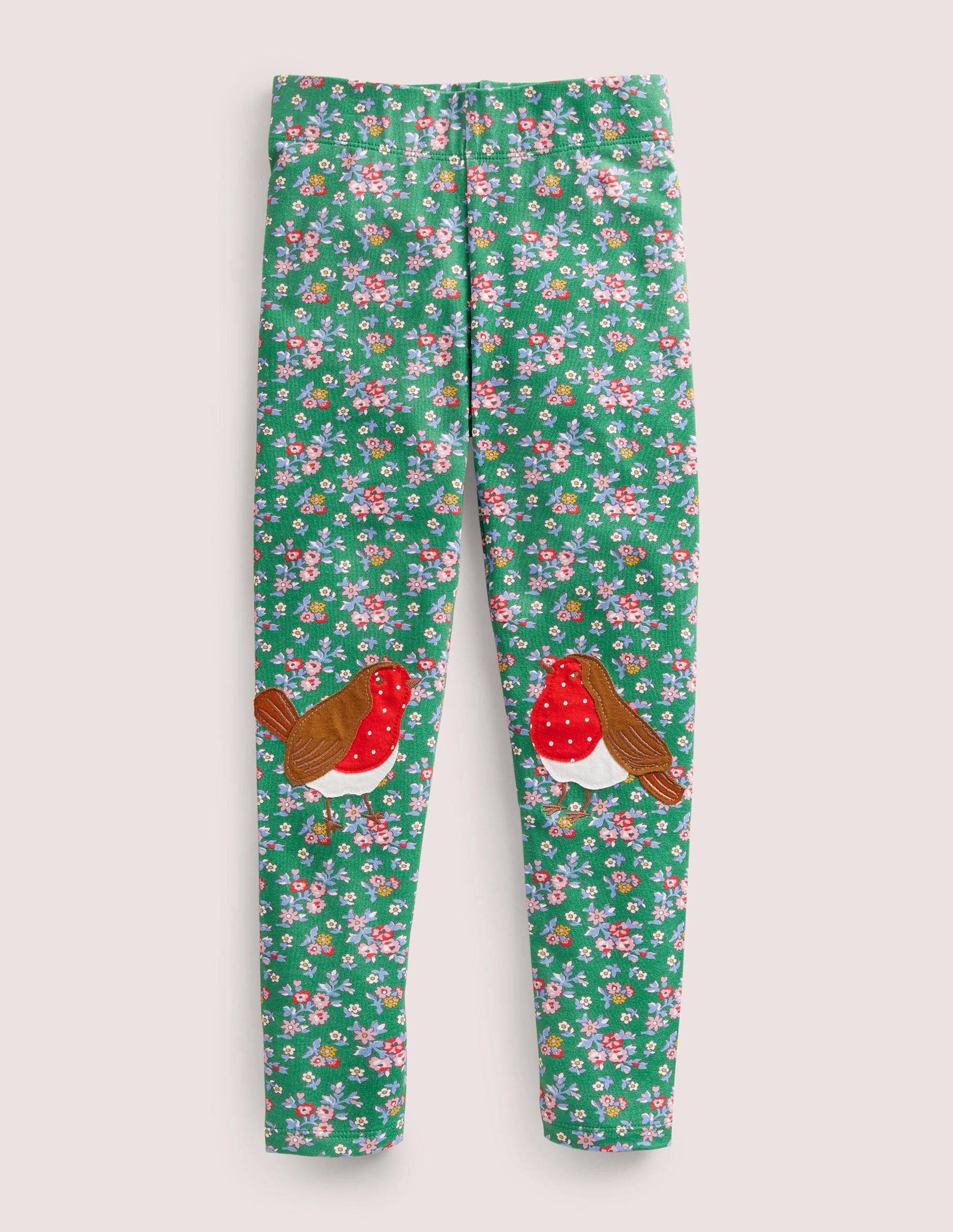 Fröhliche Leggings mit Applikation-Waldgrün, Rotkehlchen - Image 1