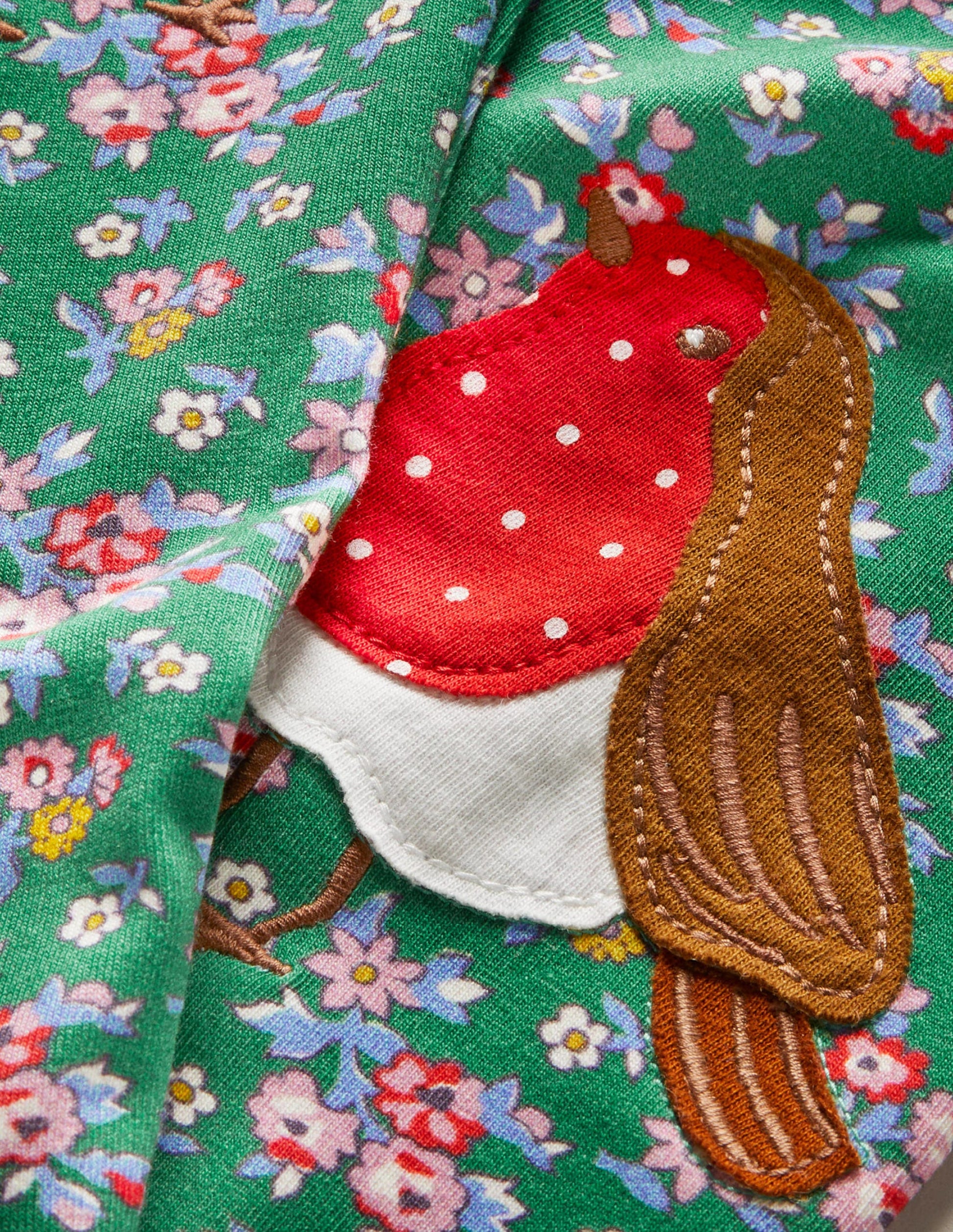 Fröhliche Leggings mit Applikation-Waldgrün, Rotkehlchen-3