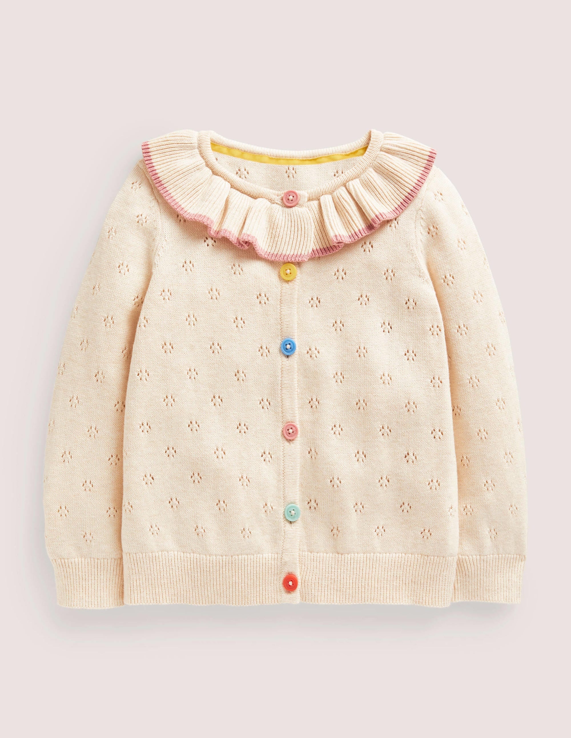 Pointelle-Cardigan mit Kragen-Ecru Meliert, Bunt - Image 1