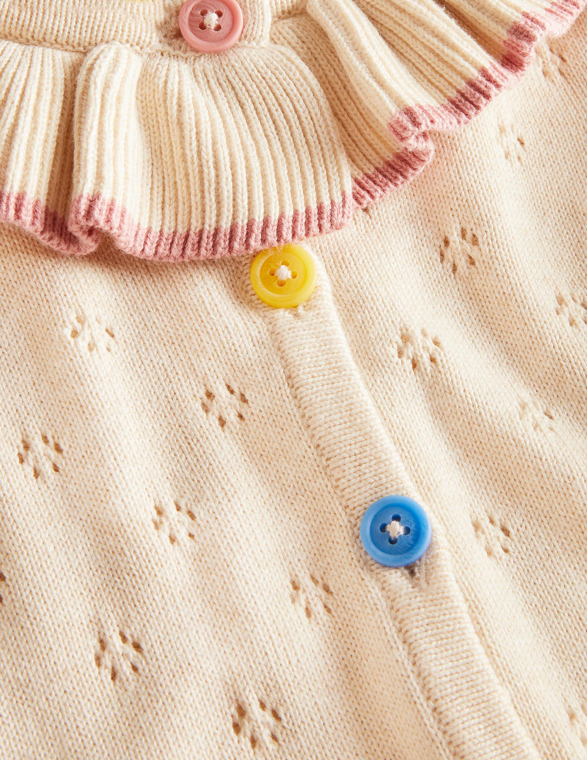 Pointelle-Cardigan mit Kragen-Ecru Meliert, Bunt - Image 3