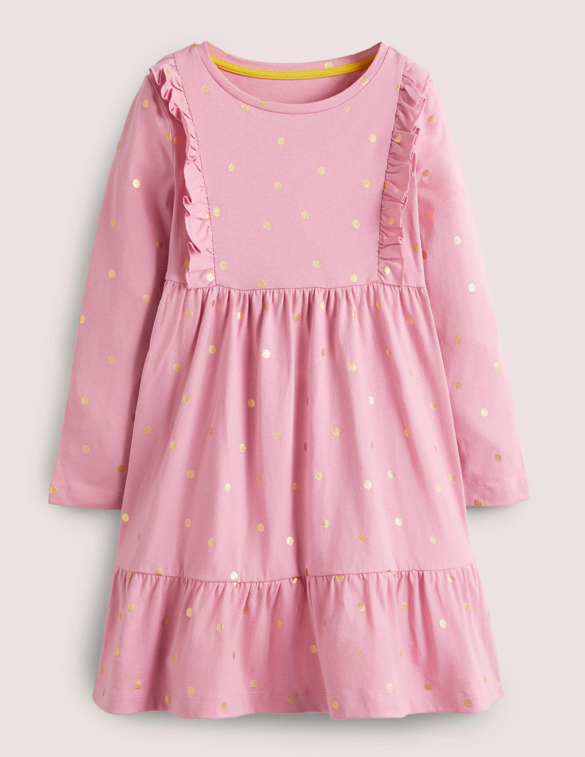 Gestuftes Jerseykleid mit Rüschen-Kirschblütenrosa/Gold, Getupft-1