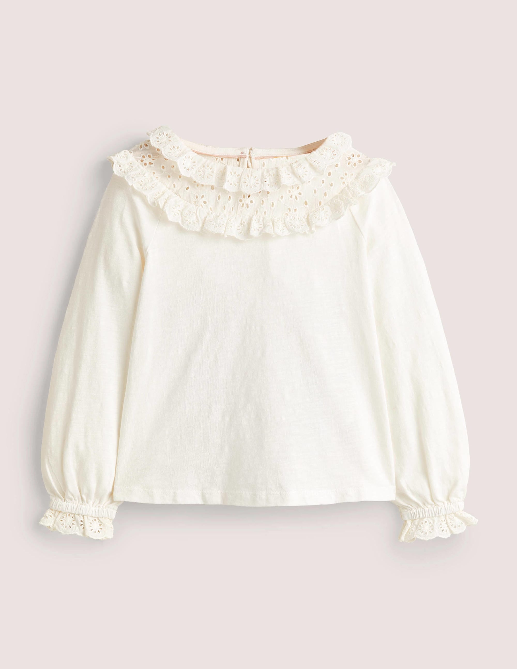 Top volanté en jersey avec broderie anglaise-Ivoire - Image 1