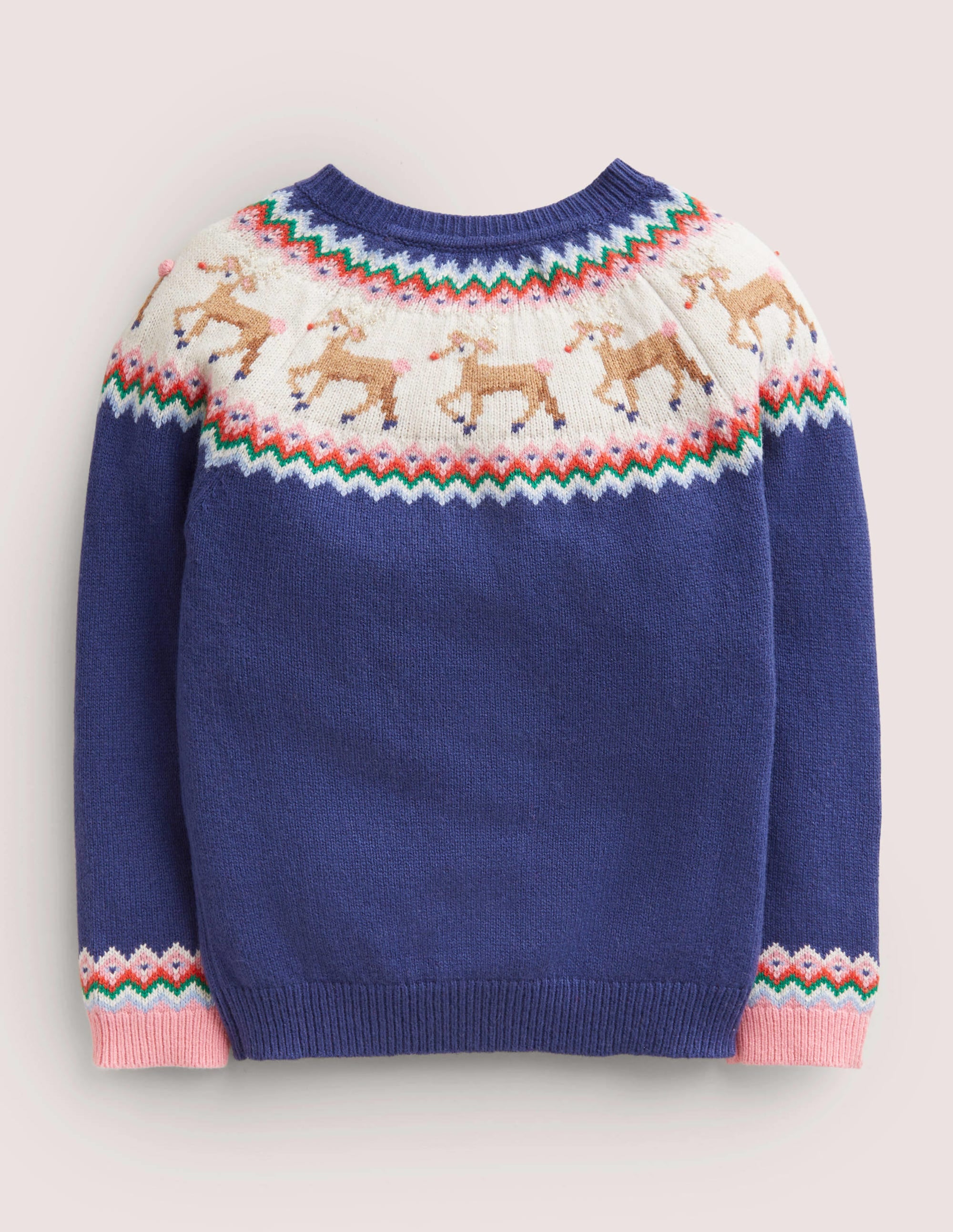 Navy Reindeer Fair Isle Christmas Cardigan-Navy, Rentiere - Image 2