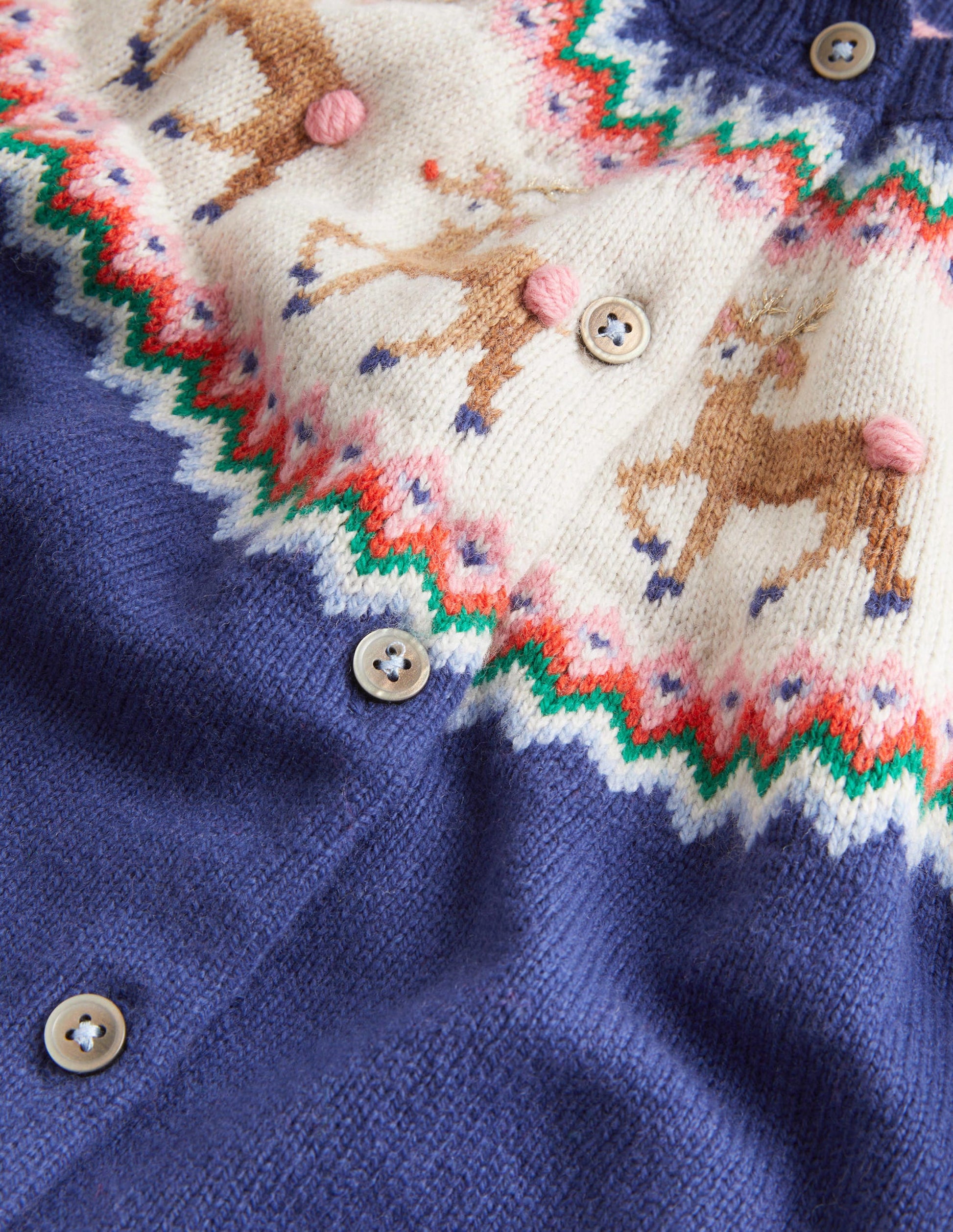 Navy Reindeer Fair Isle Christmas Cardigan-Navy, Rentiere-3