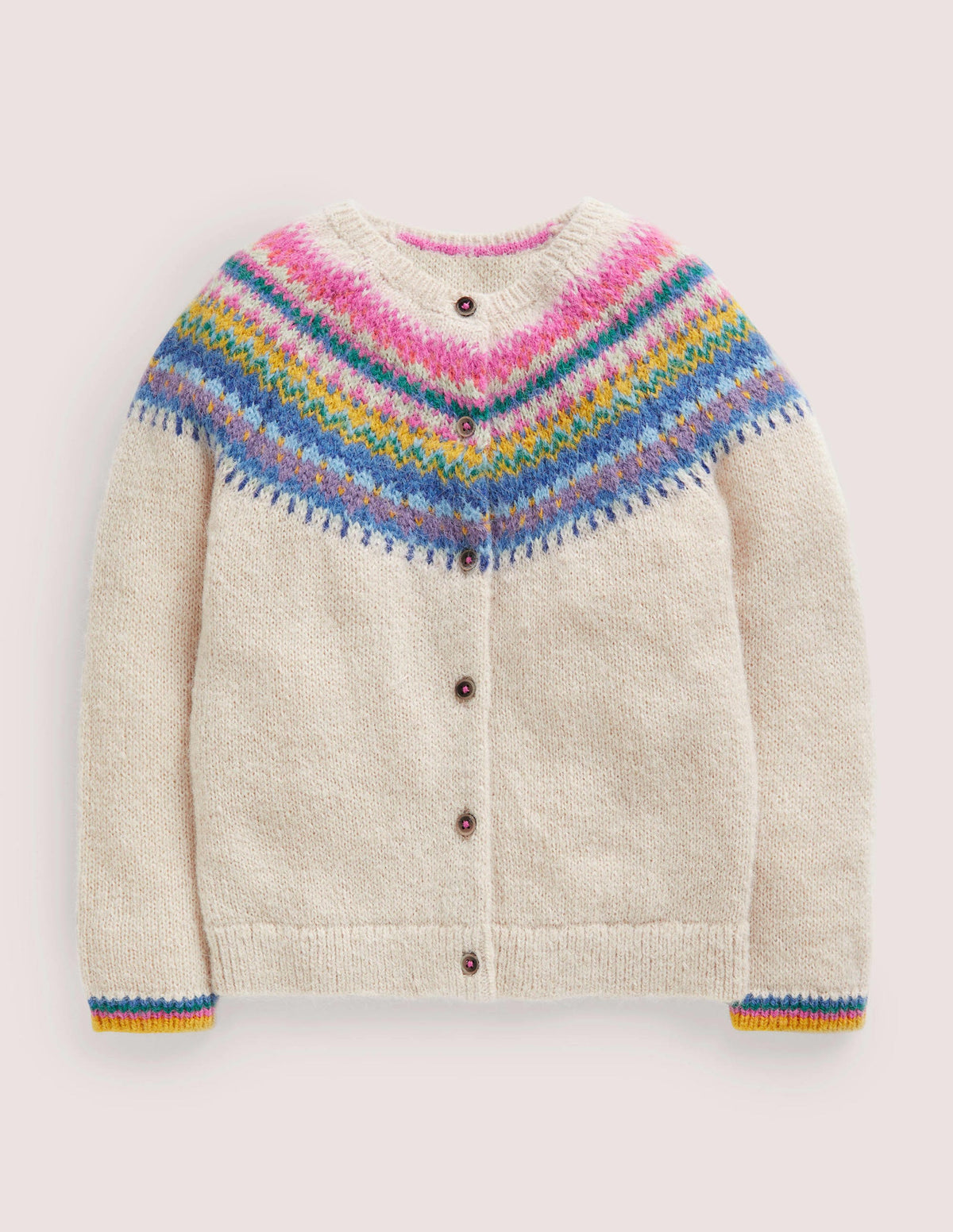 Cardigan mit Fair-Isle-Passe-Ecru Meliert, Bunte Passe - Image 1