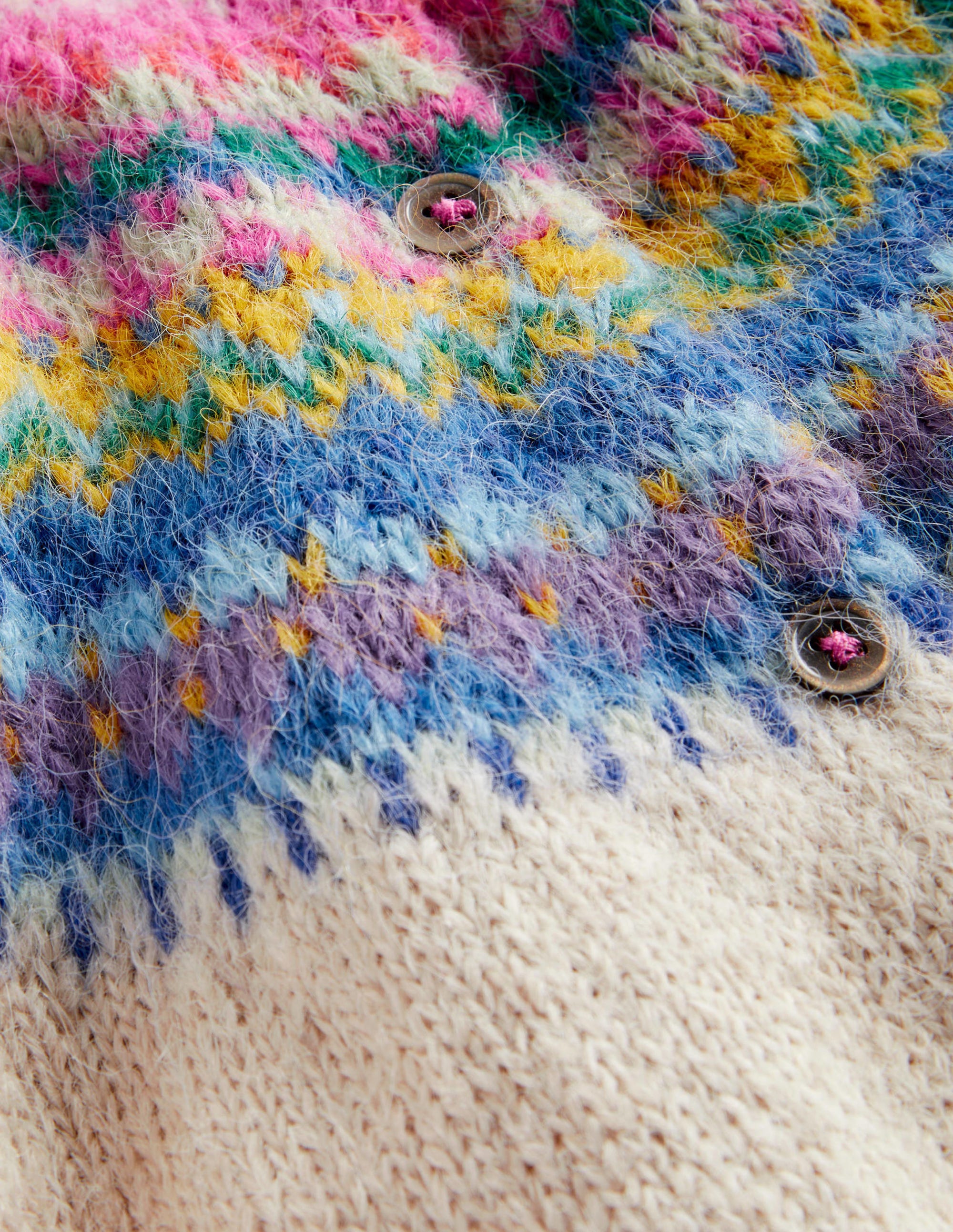 Cardigan mit Fair-Isle-Passe-Ecru Meliert, Bunte Passe - Image 3