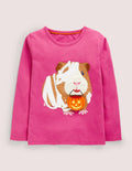 T-shirt d'Halloween à appliqué-Cochon d'Inde rose bonheur