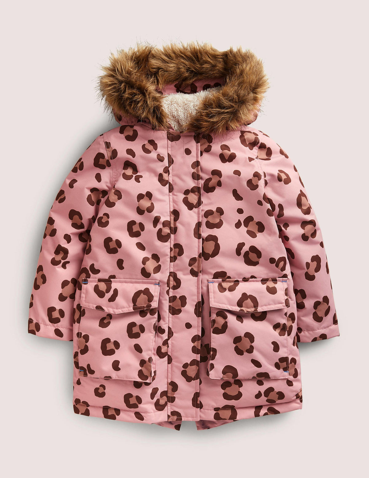 Pink Animal Print Waterproof Parka-Almond Pink Animal Print - Image 1