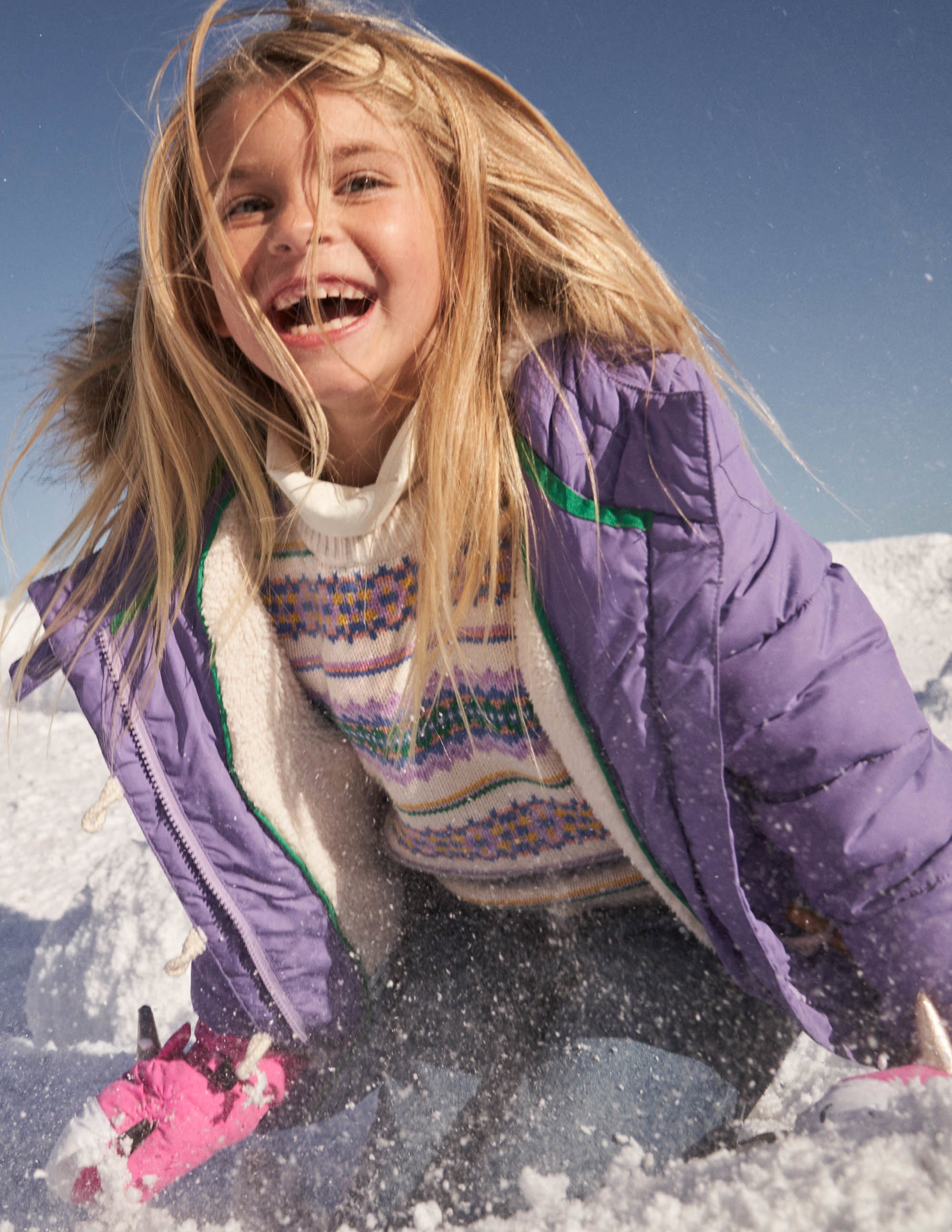Purple Star Fleece-Lined Hooded Puffer Jacket-Asternviolett, Stern - Image 5