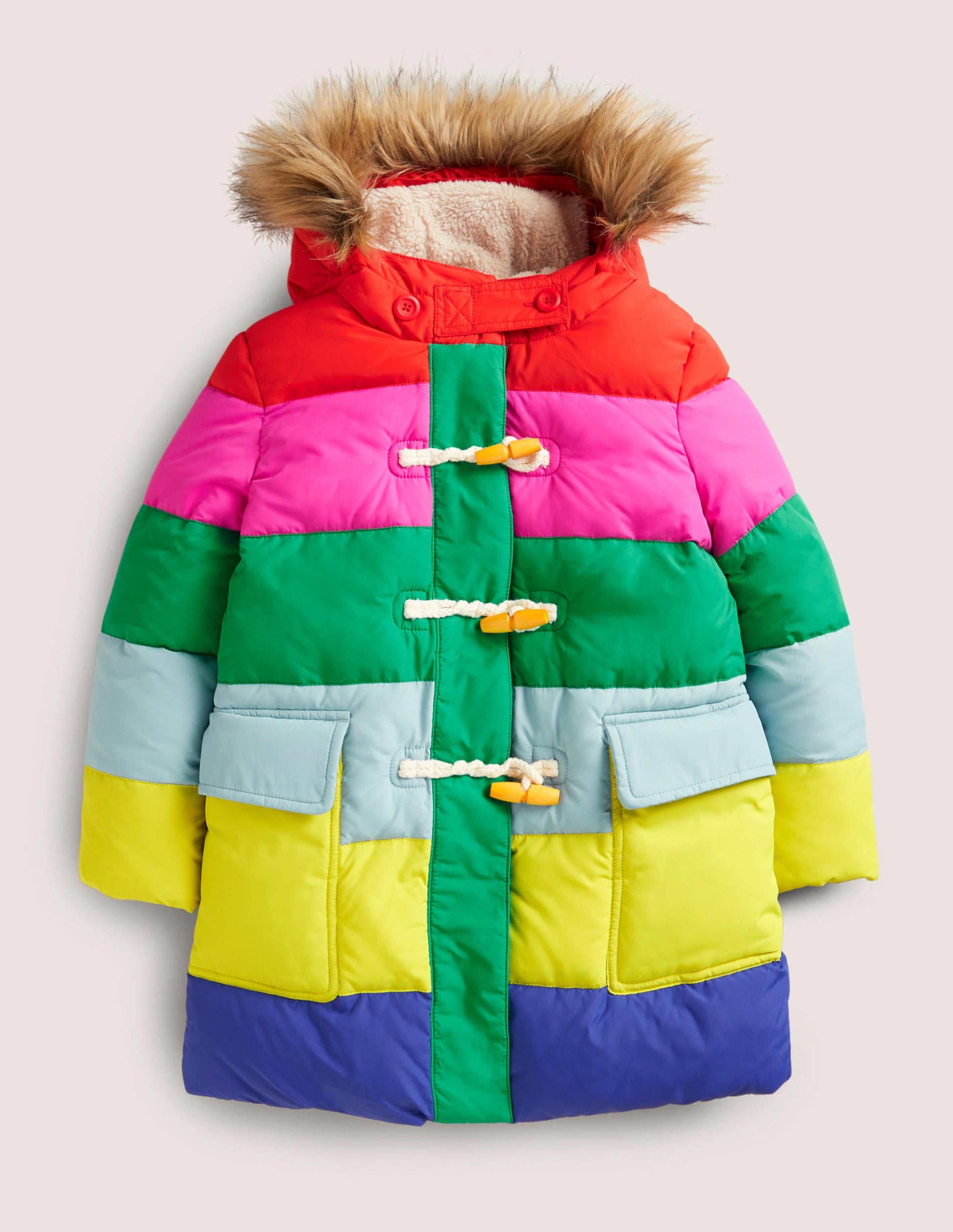 Rainbow Fleece-Lined Hooded Puffer Jacket-Bunt, Regenbogen-1