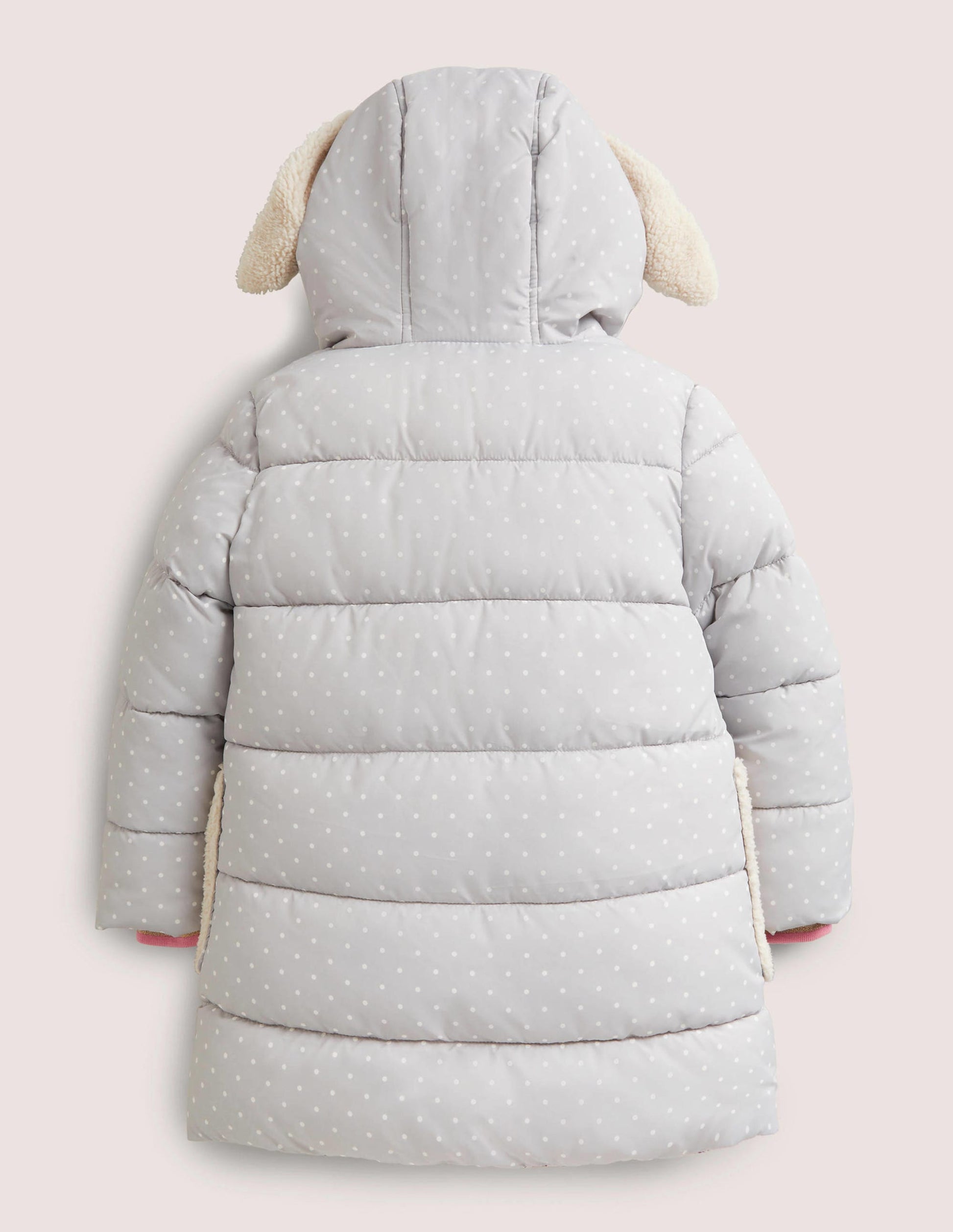 Grey Dotted Bunny Hood Longline Puffer Jacket-Schiefergrau, Pünktchen/Häschen-2
