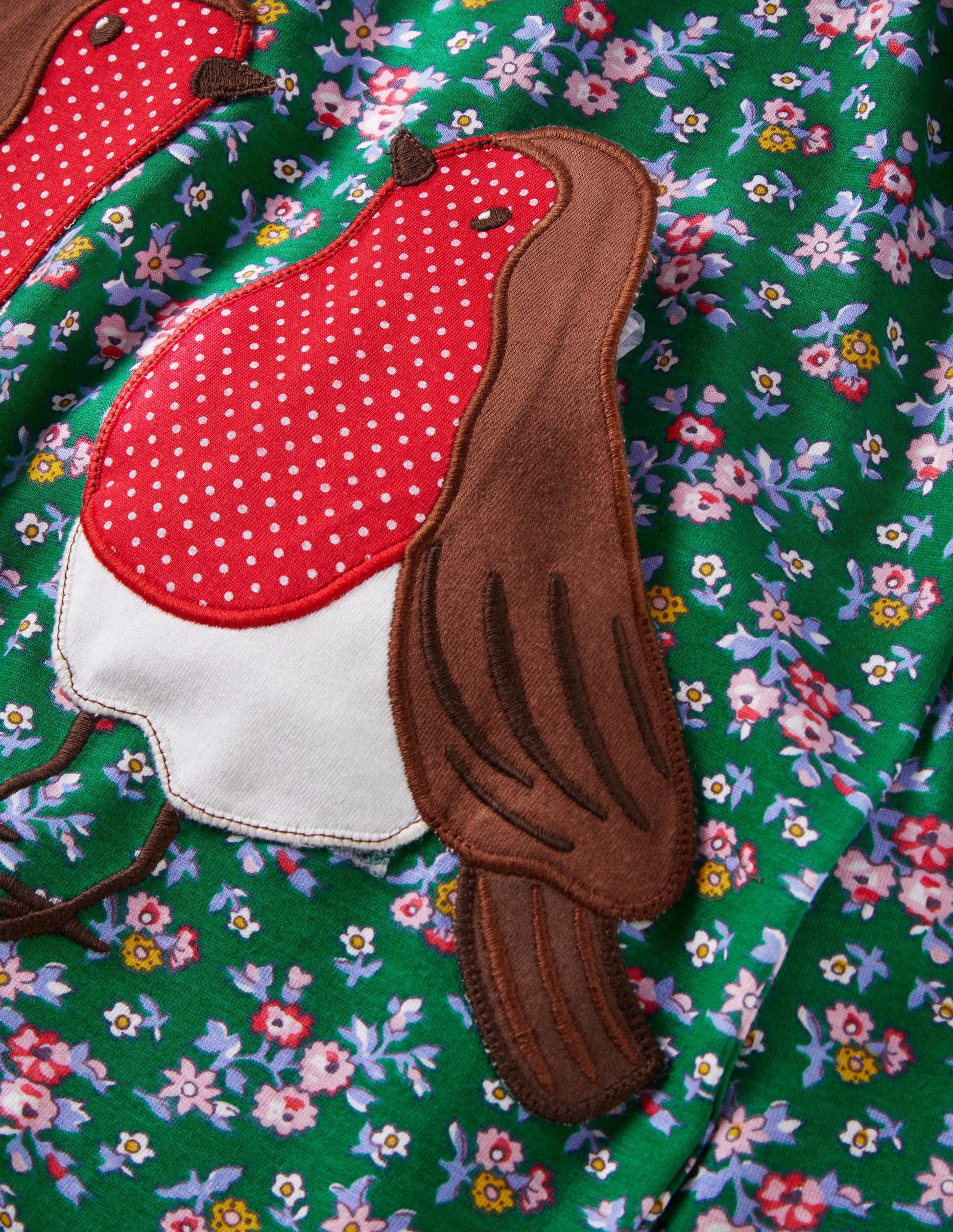 Jersey-Tunika mit Taschen-Waldgrün, Blumenmuster/Rotkehlchen-3