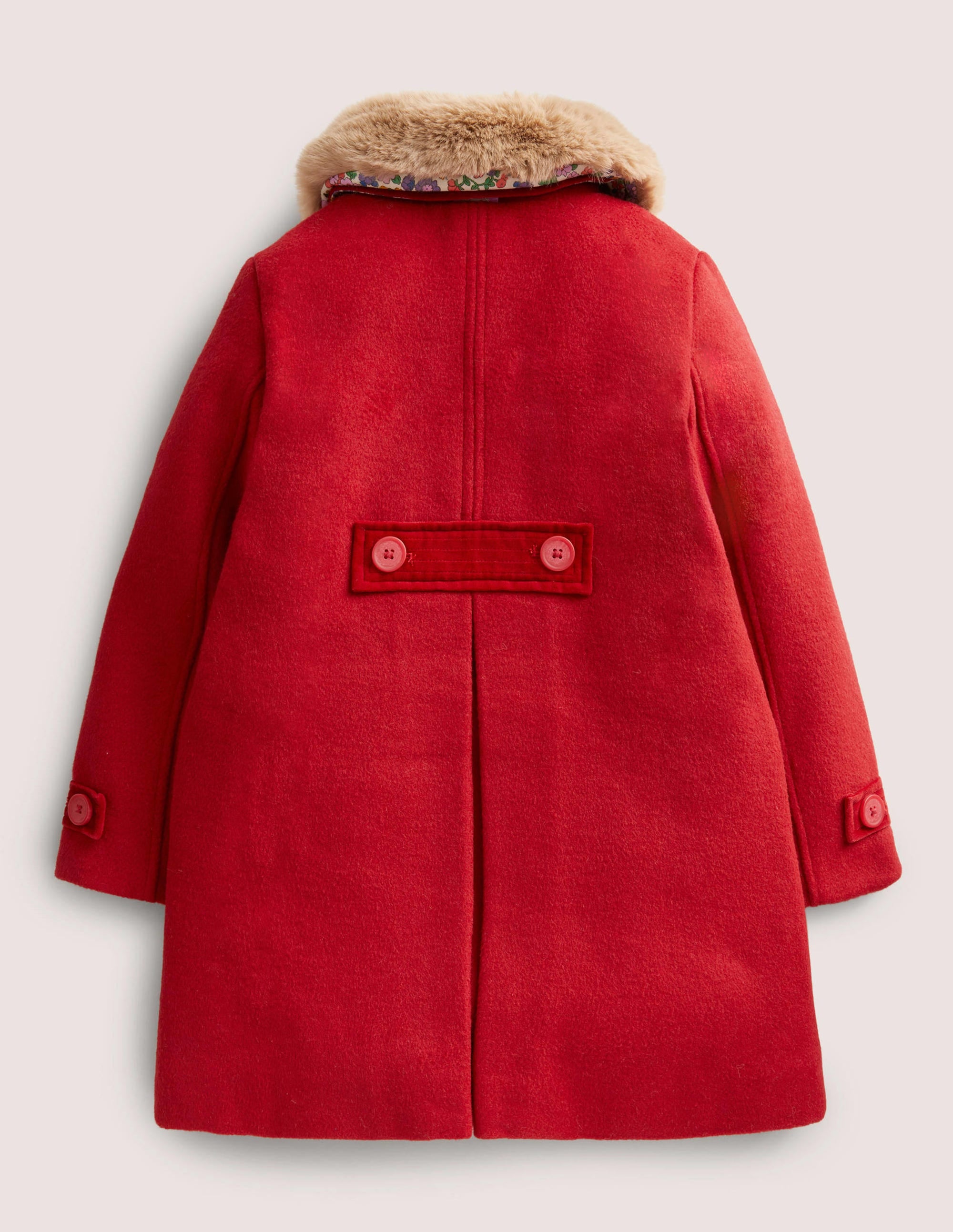 Red Fur Collar Wool Coat-Cranberry Red - Image 2