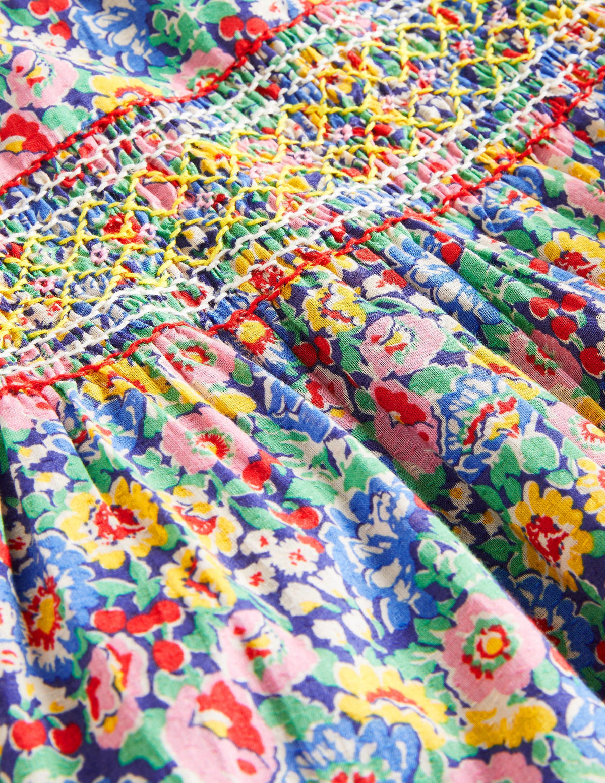 Gesmoktes Kleid mit langen Ärmeln-Bunt, Blumenmuster-3