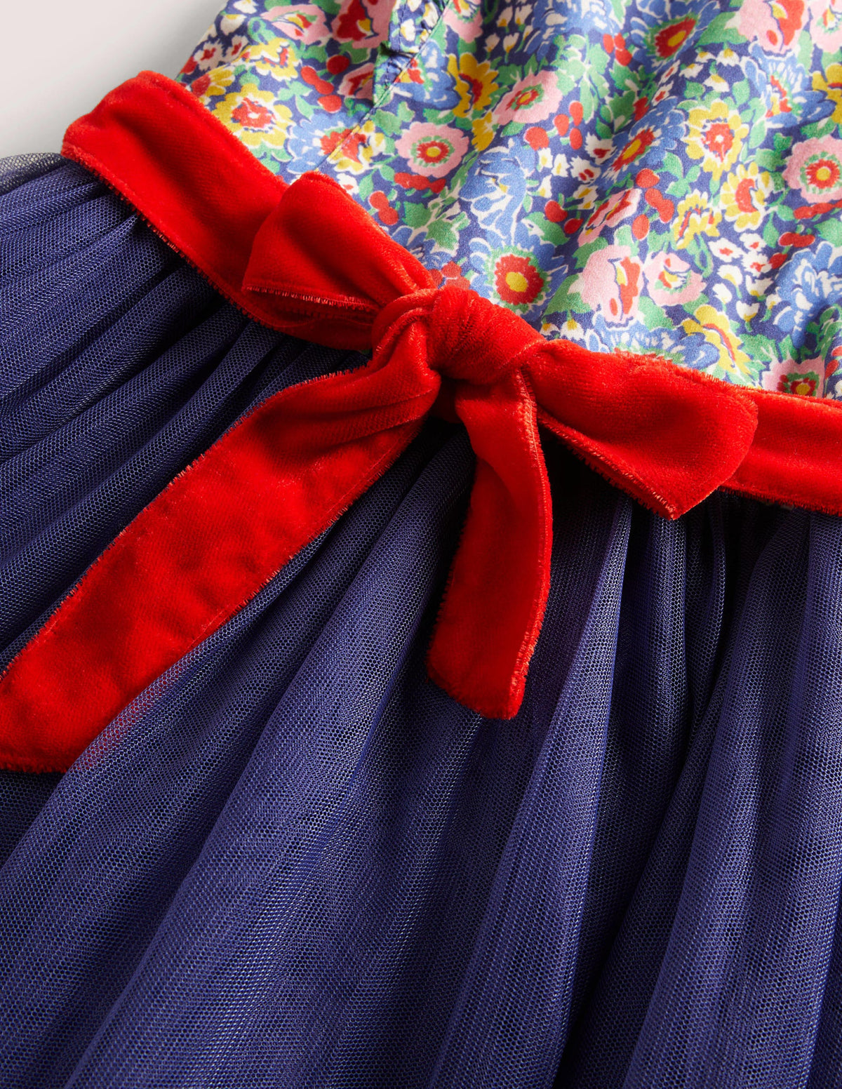 Gewebtes Tüll-Partykleid-Navy/Bunt, Blumenmuster - Image 3